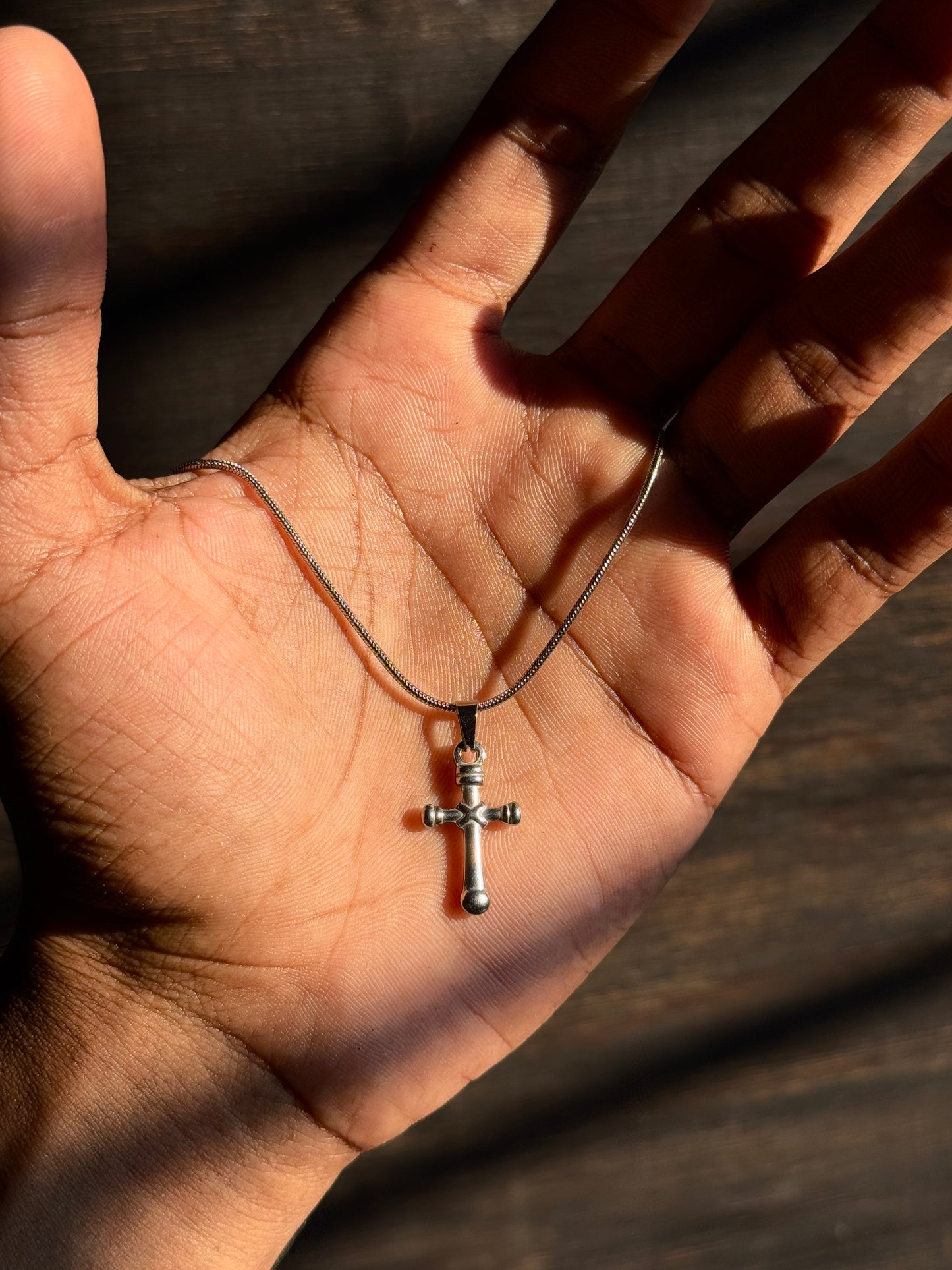 Small Cross stainless steel silver necklace in 55 cm