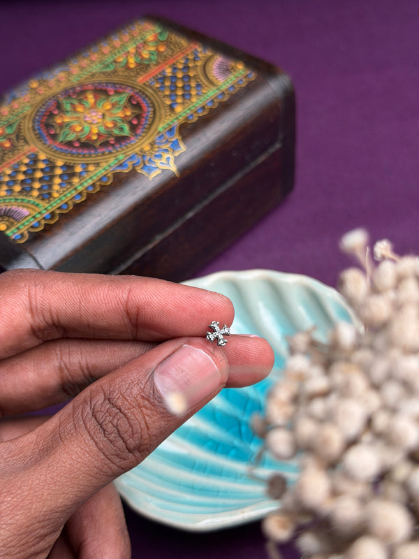 White stone cross square stud