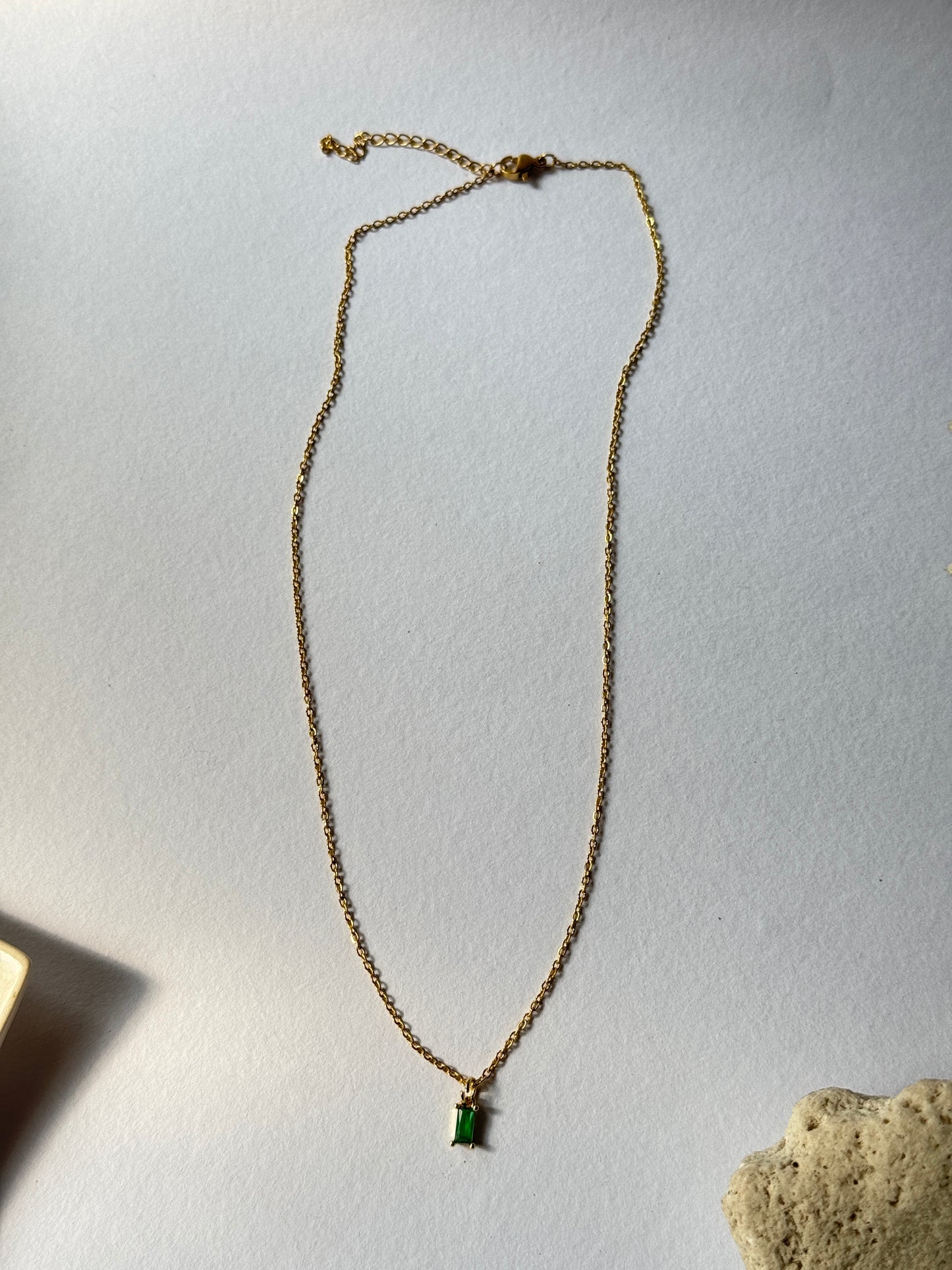 Tiny Emerald stone 18k gold plated stainless steel chain