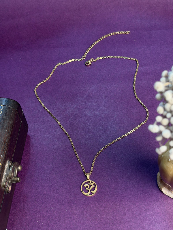 Aum 18 k gold plated stainless steel necklace