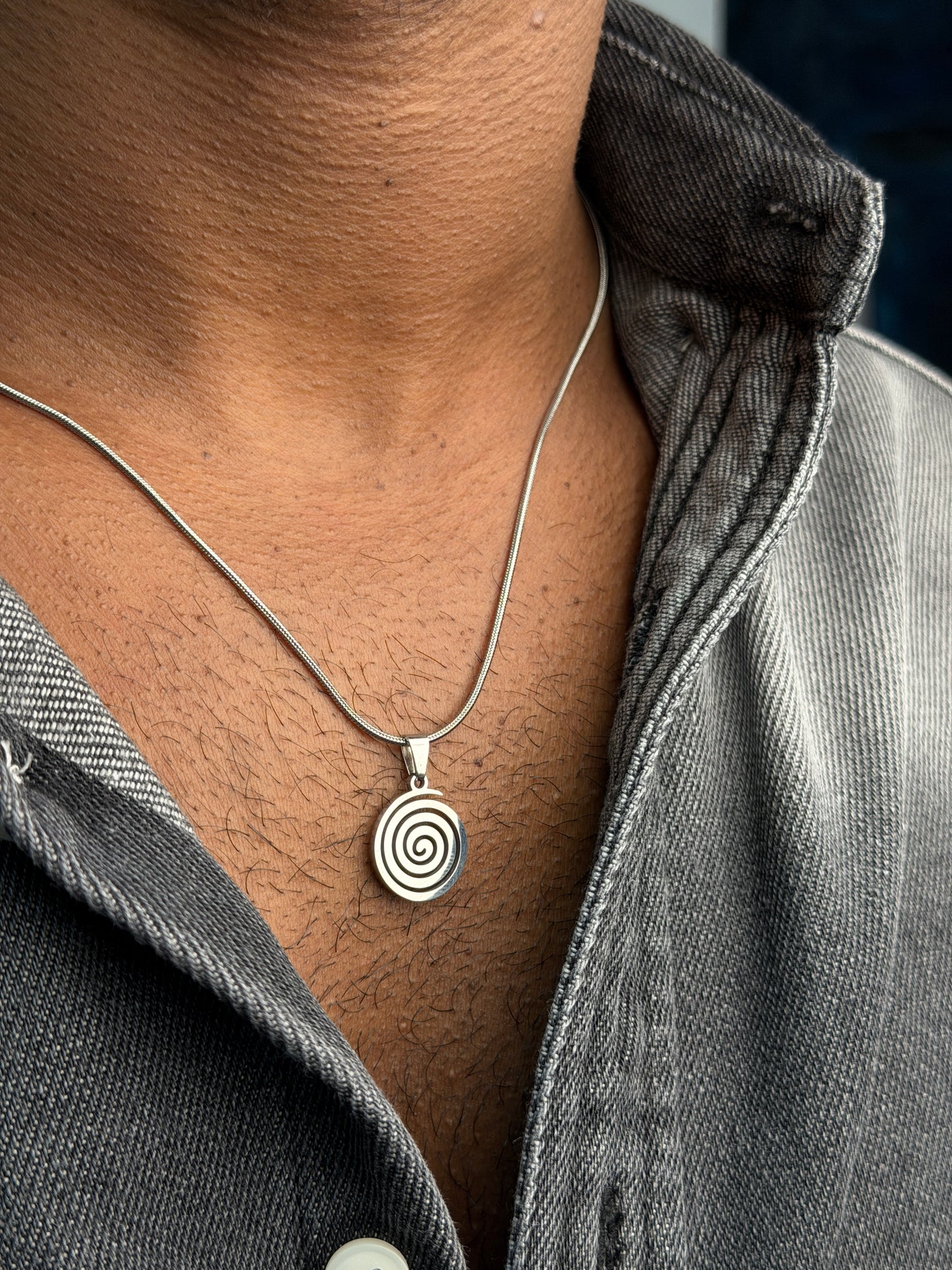 Spiral stainless steel  silver necklace