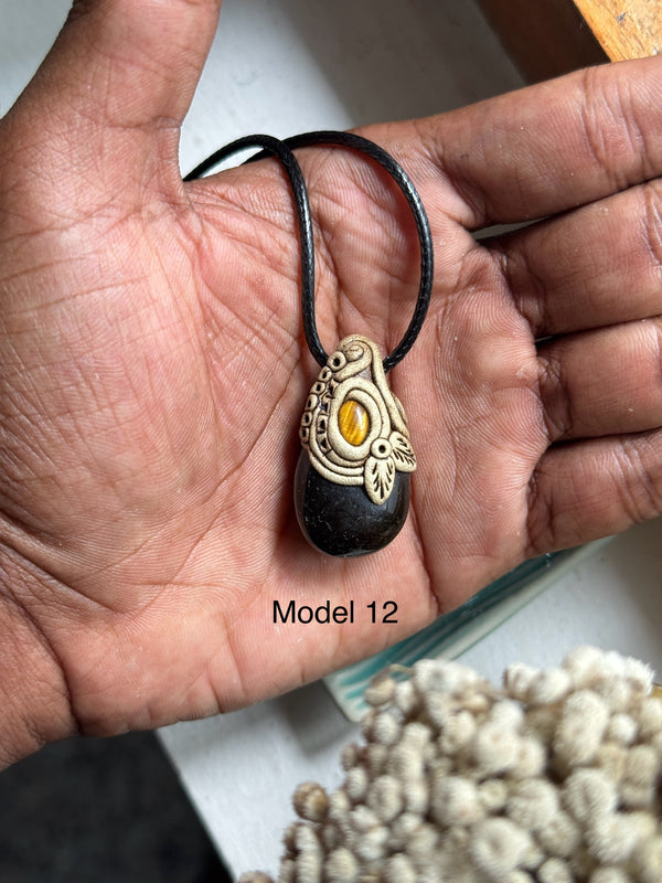 Black onyx clay necklace