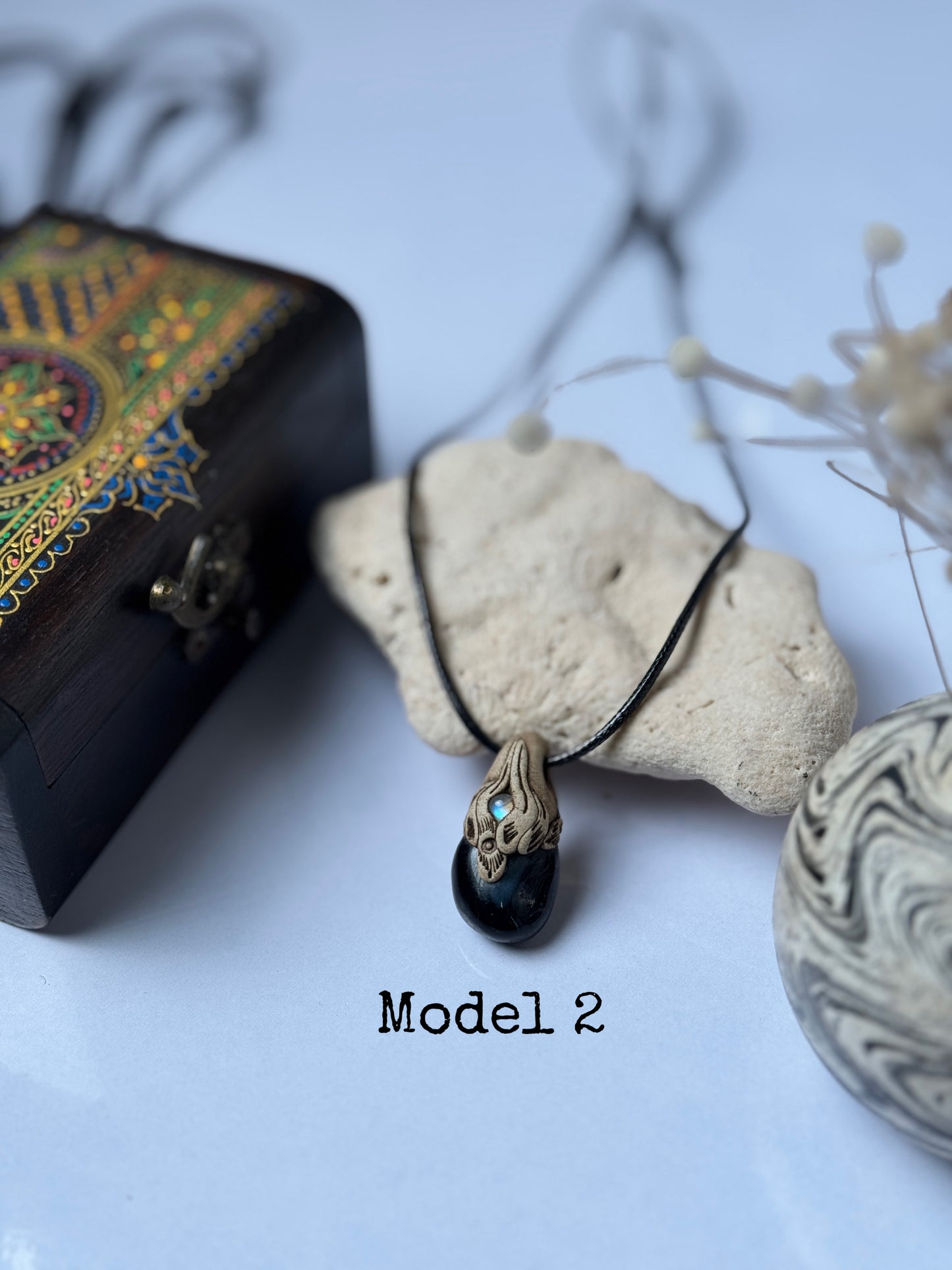 Black agate  clay necklace