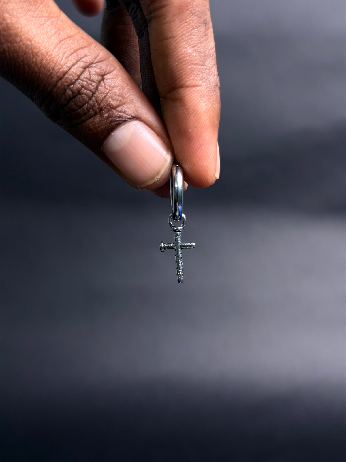 Rugged cross Silver stainless steel Hoop