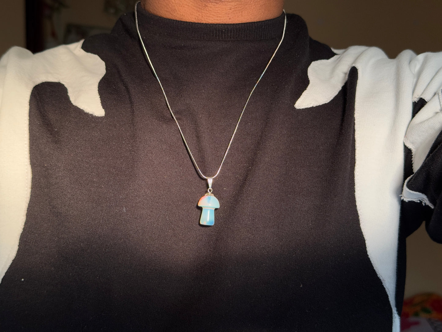 Opalite  stone mushroom necklace in 1.2 ss chain