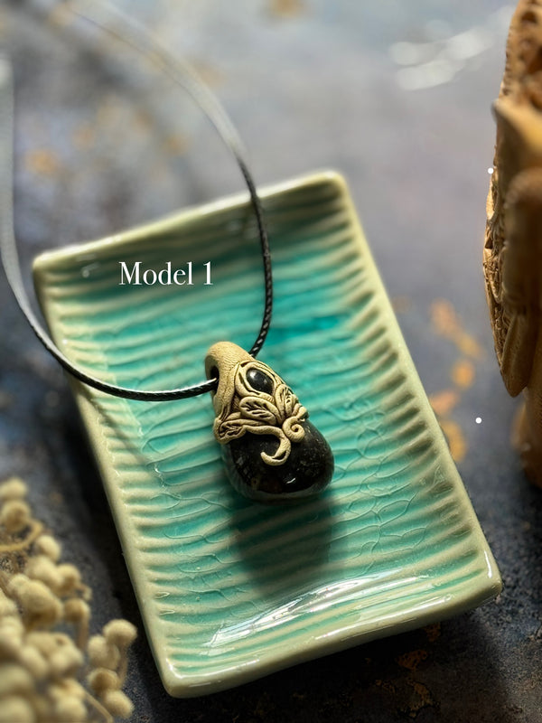 Black onyx clay necklace