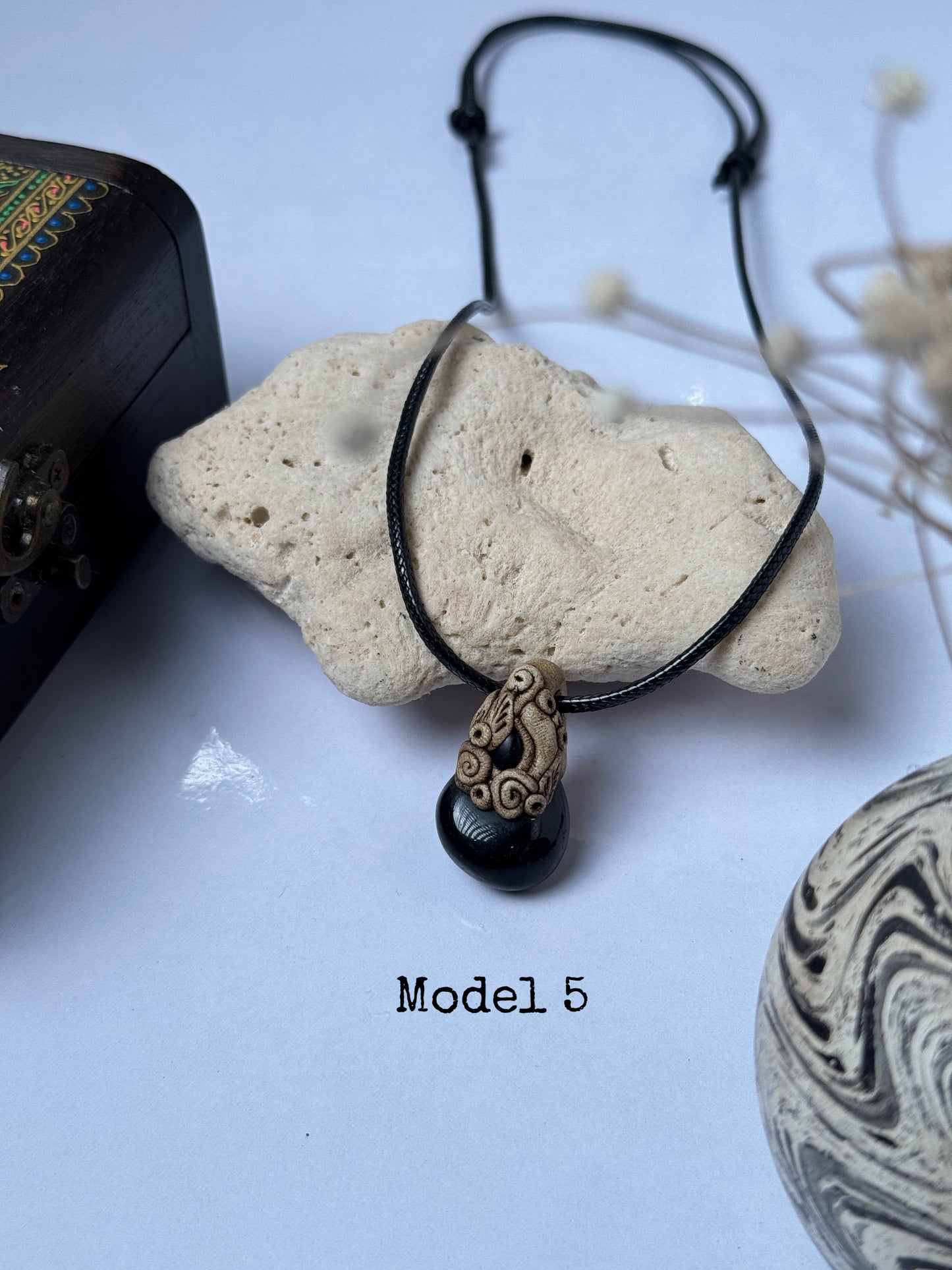 Black agate  clay necklace