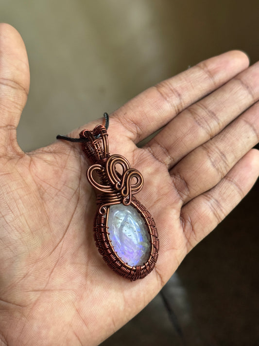 Rainbow moonstone copper wire wrapped