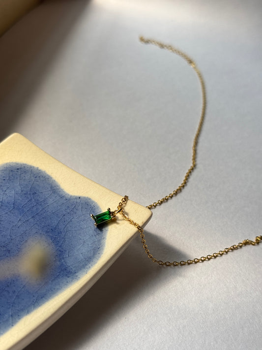 Tiny Emerald stone 18k gold plated stainless steel chain