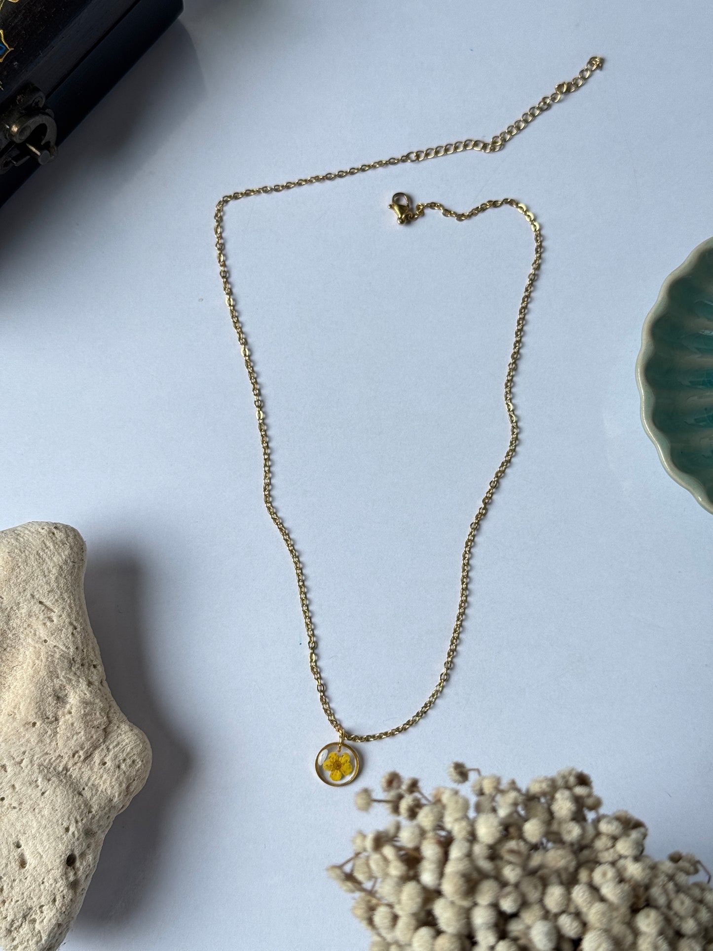 Yellow Plum flower yellow minimal 18k gold plated stainless steel necklace