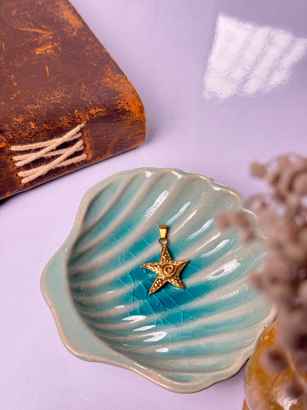 Starfish spiral stainless steel golden pendant with hook (18k gold-plated )