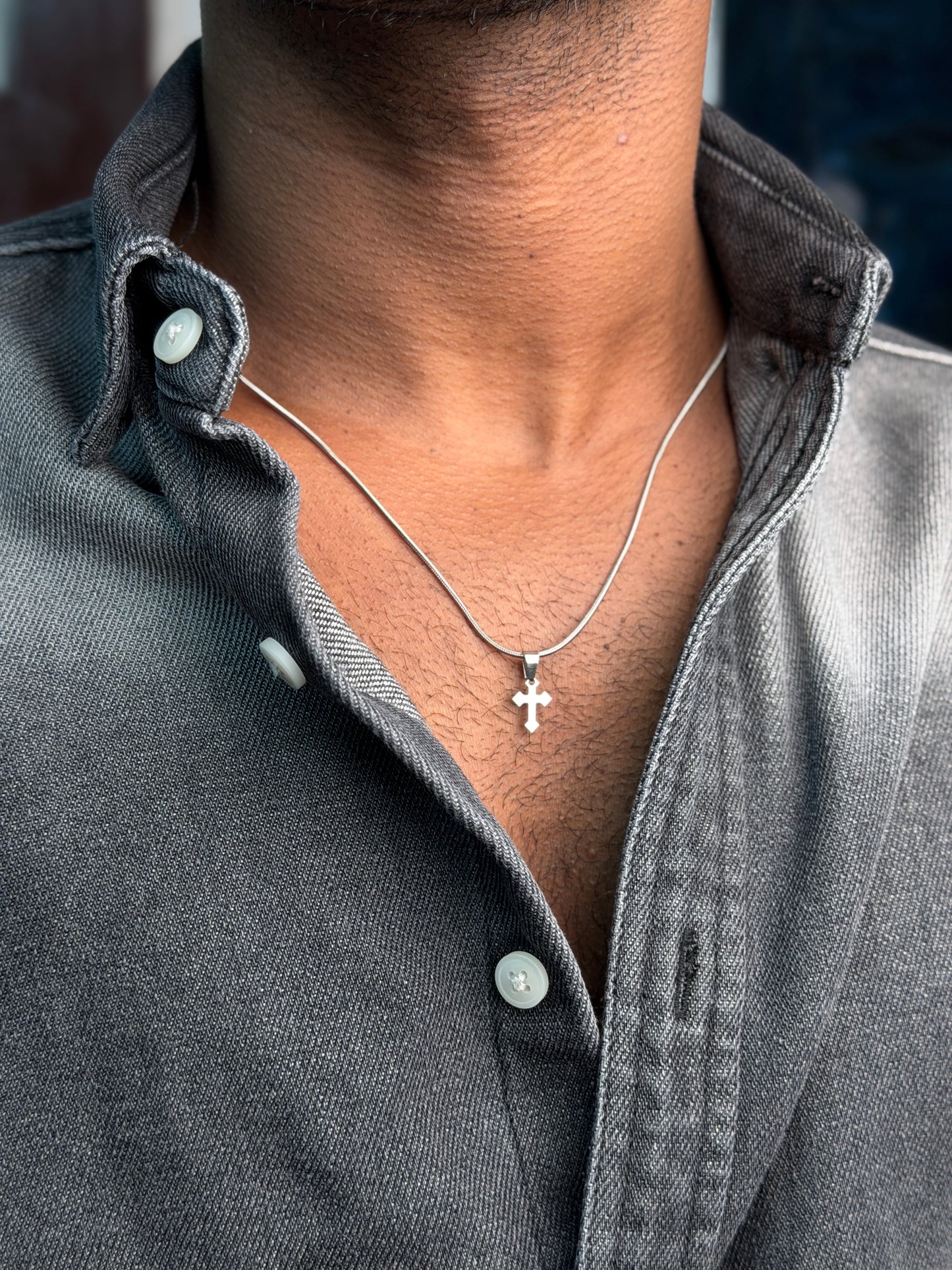 Tiny cross Stainless steel silver necklace