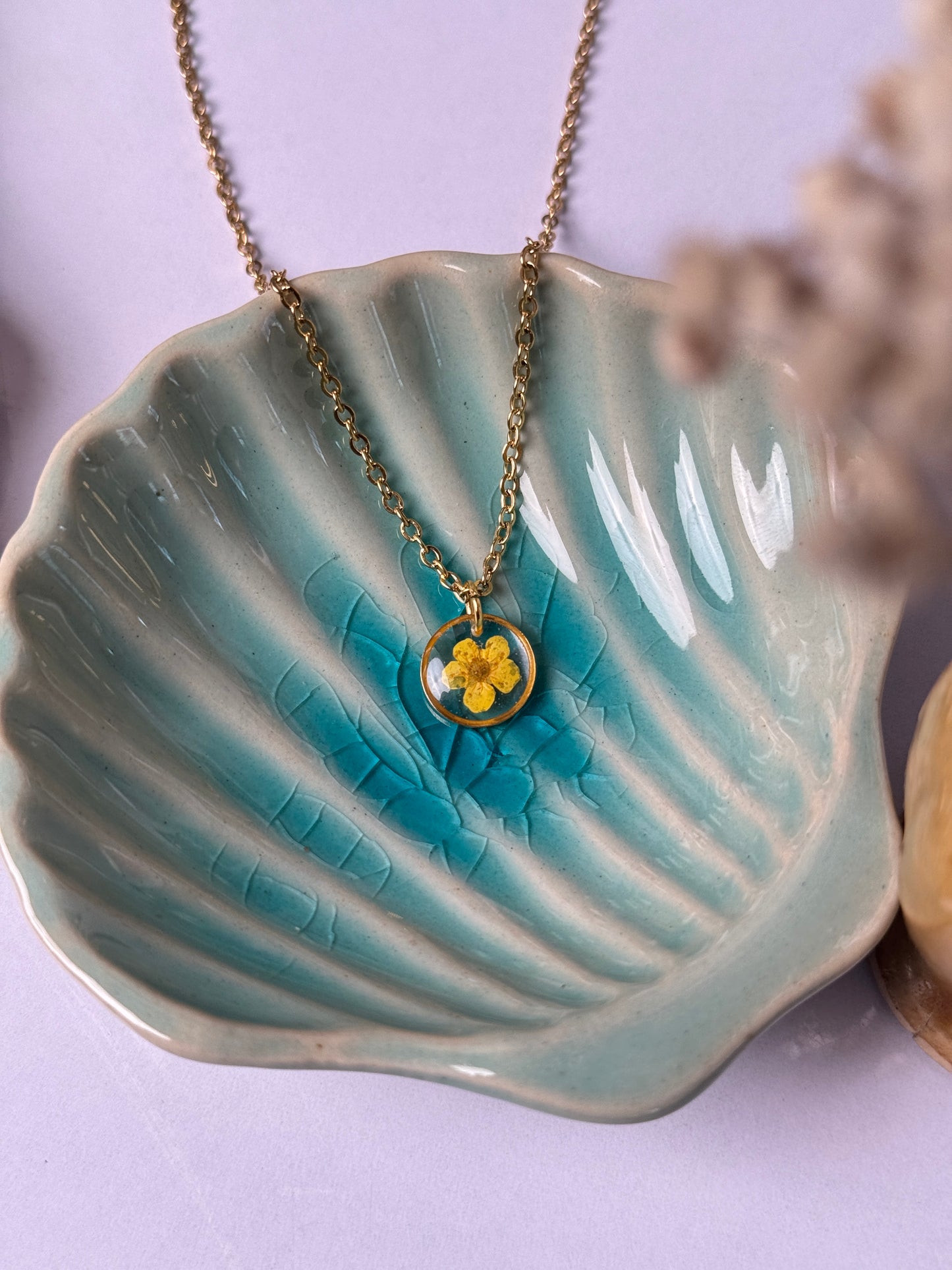 Yellow Plum flower yellow minimal 18k gold plated stainless steel necklace
