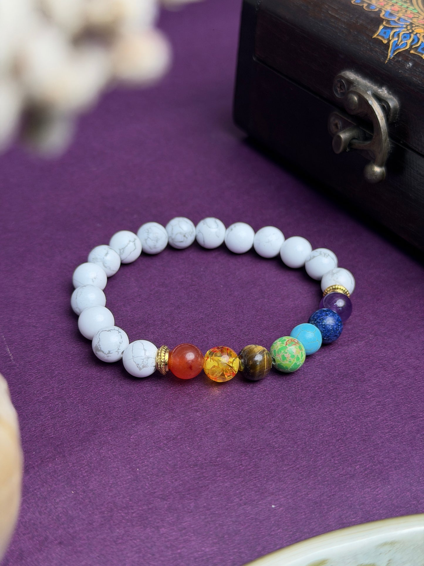 Howlite 7 chakra natural stone bracelet