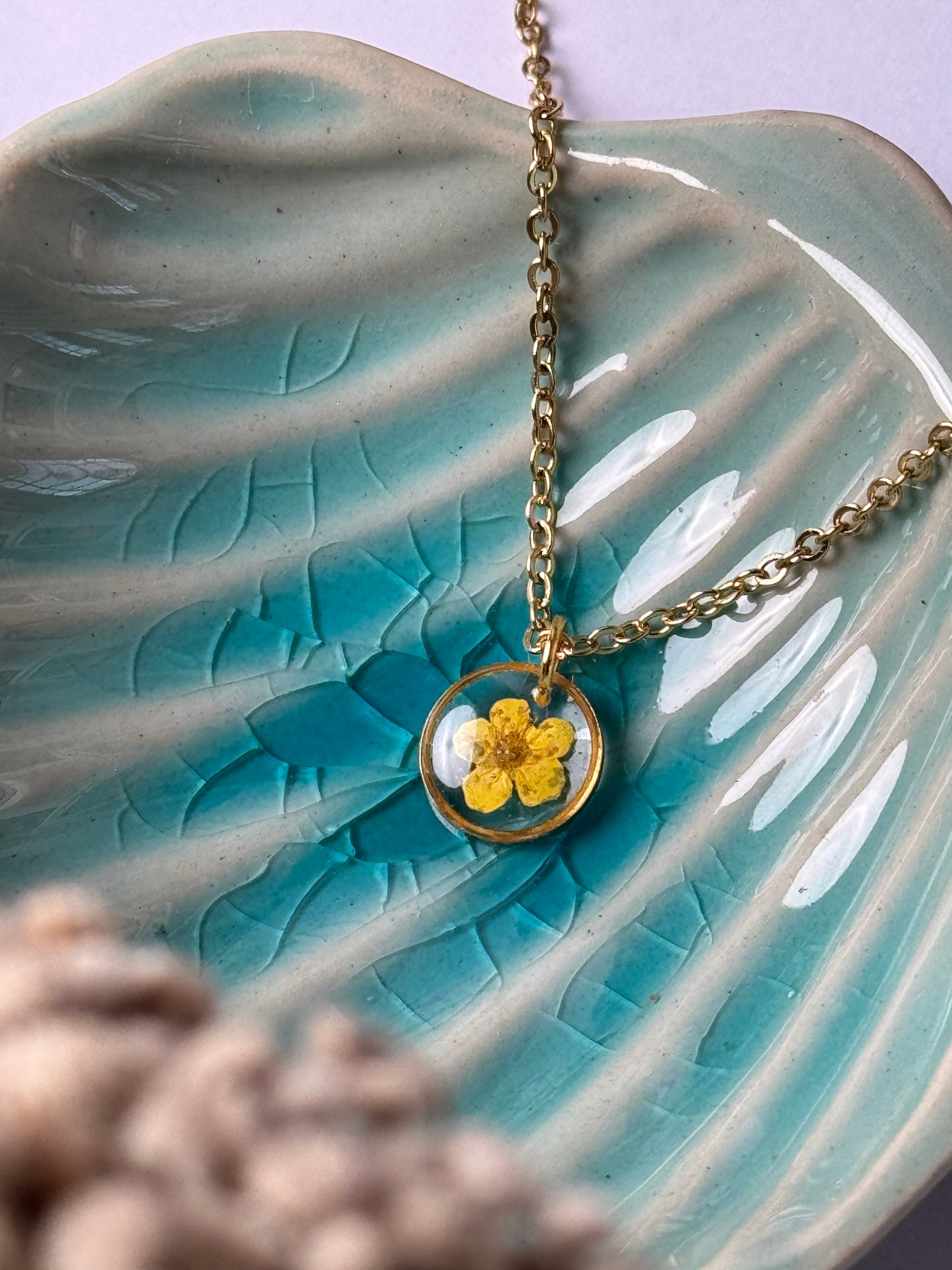 Yellow Plum flower yellow minimal 18k gold plated stainless steel necklace