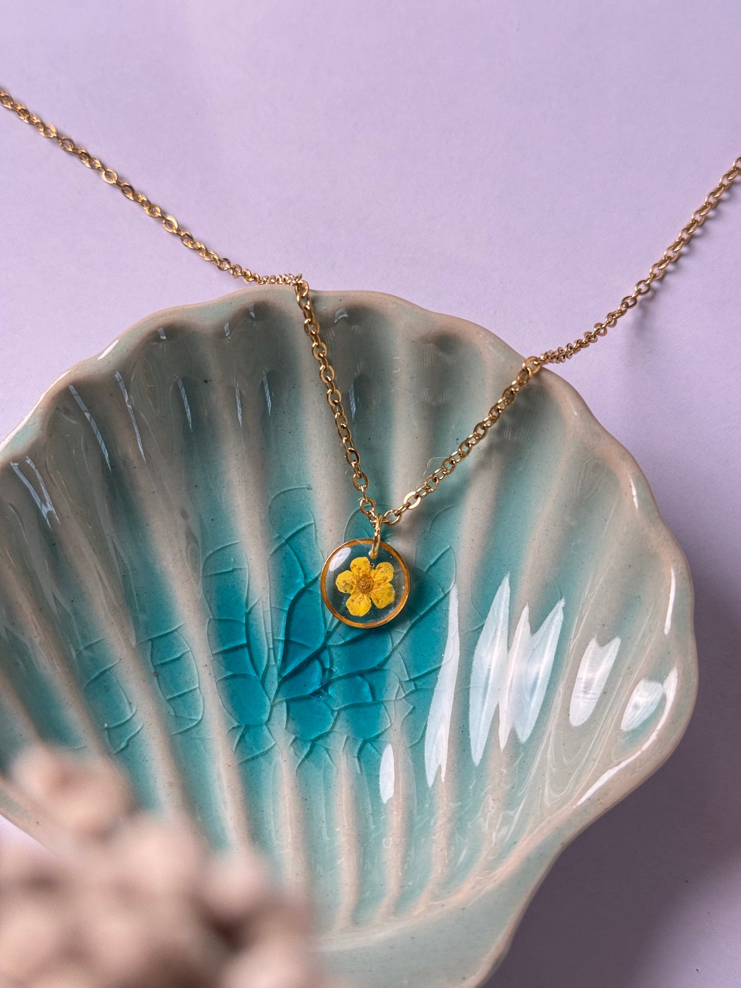 Yellow Plum flower yellow minimal 18k gold plated stainless steel necklace