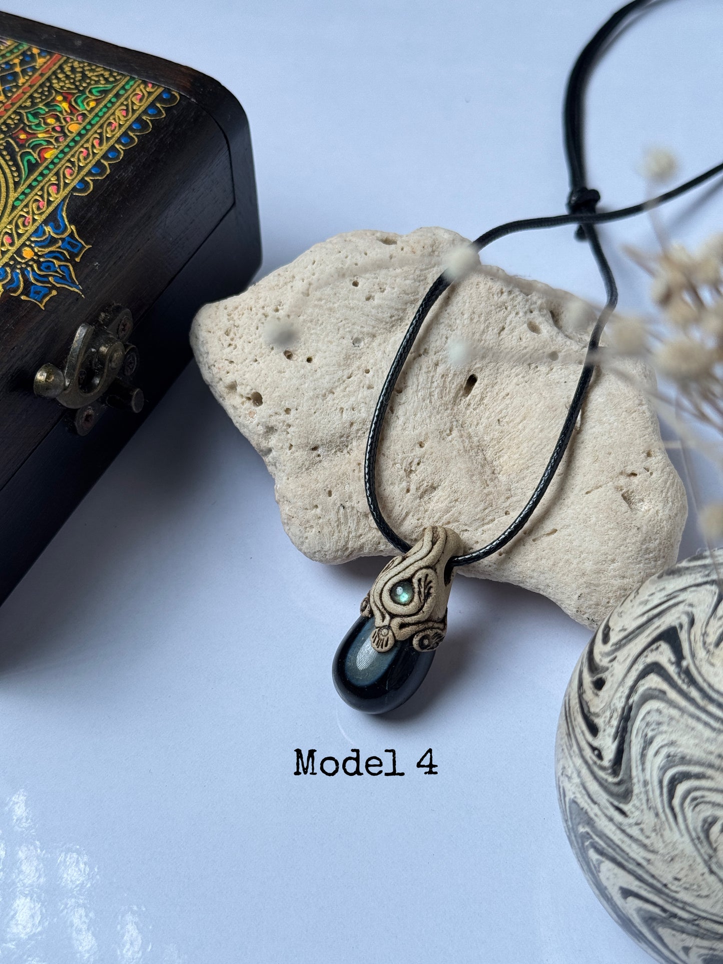 Black agate  clay necklace