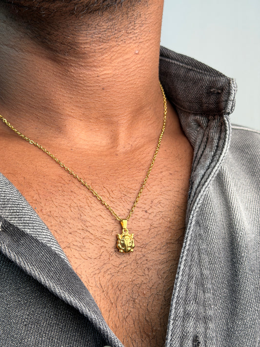 Lady bug 18 k gold plated stainless steel necklace