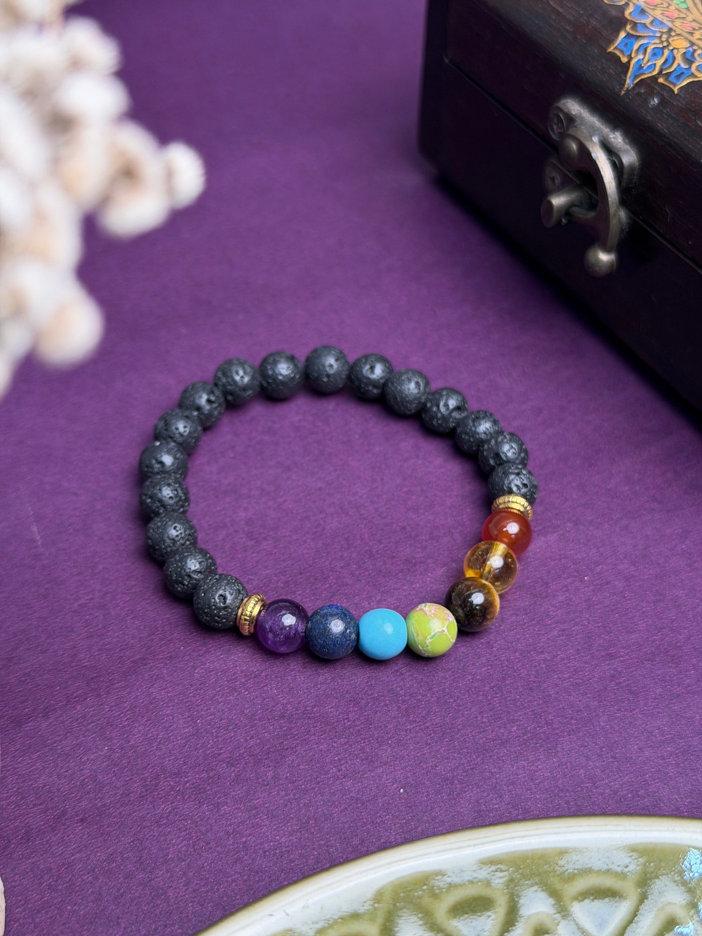 7 chakra lava natural stone bracelet