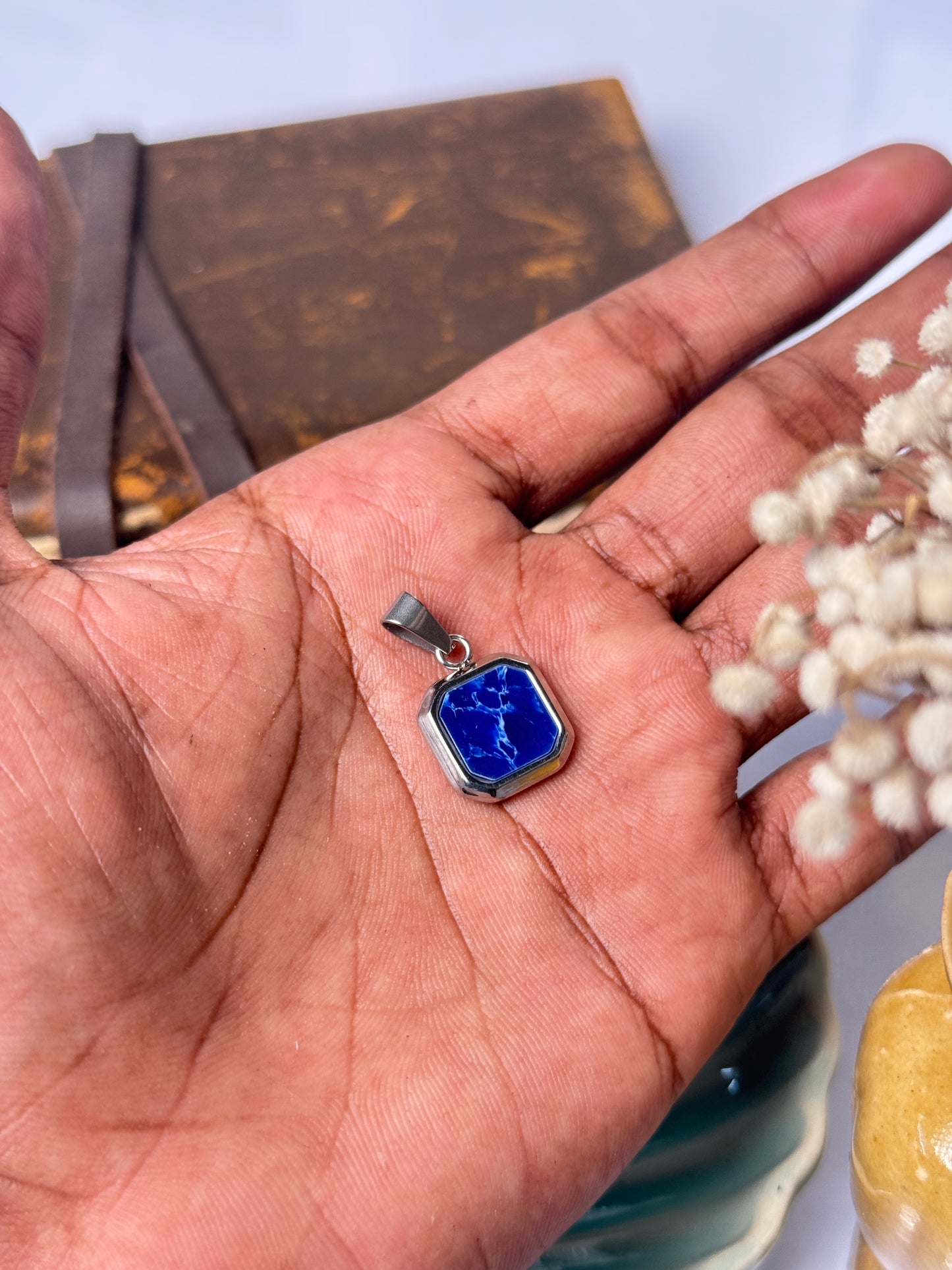 Blue  silver stainless steel pendant
