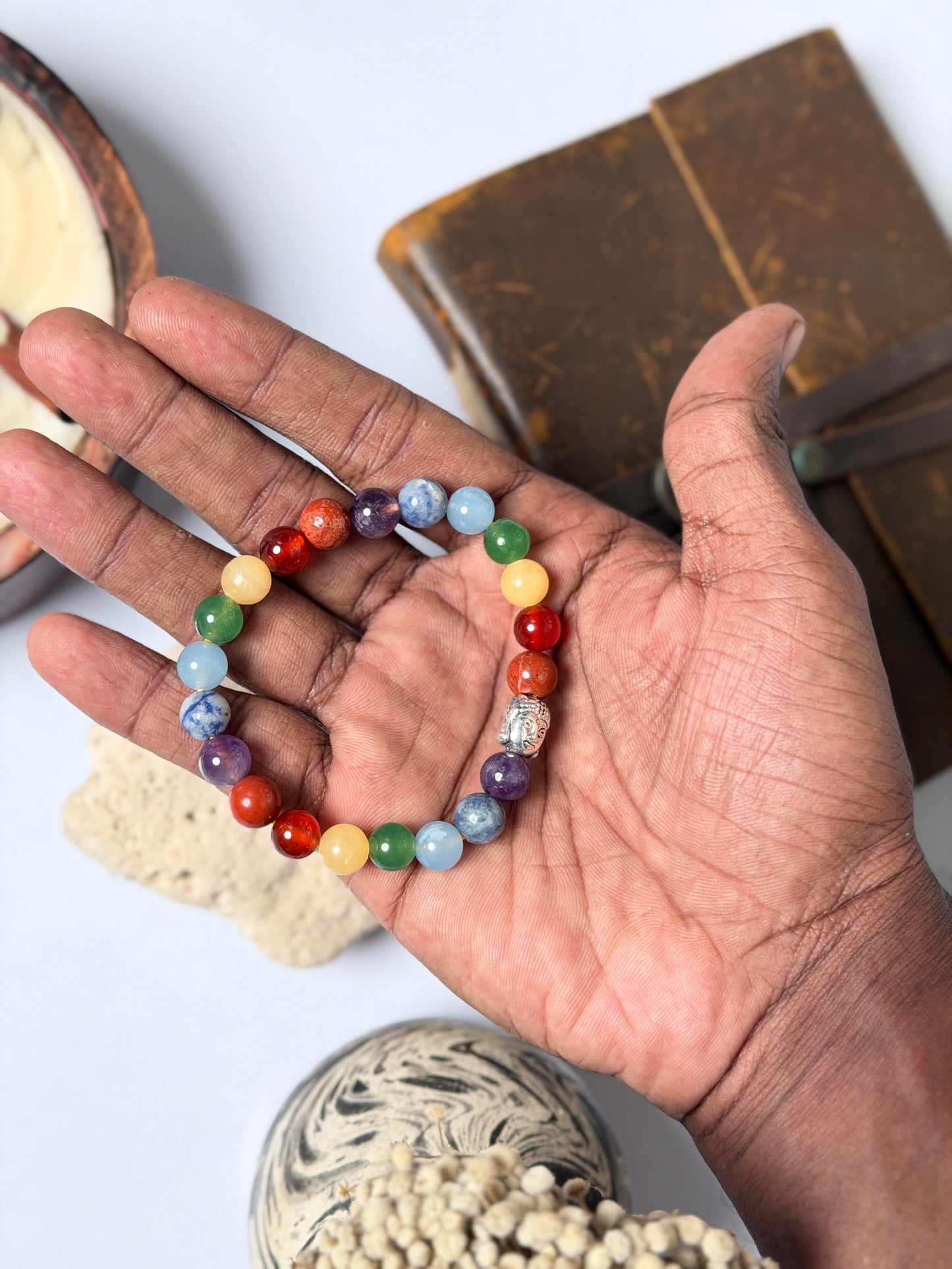 7 chakra natural stone bracelet with buddha