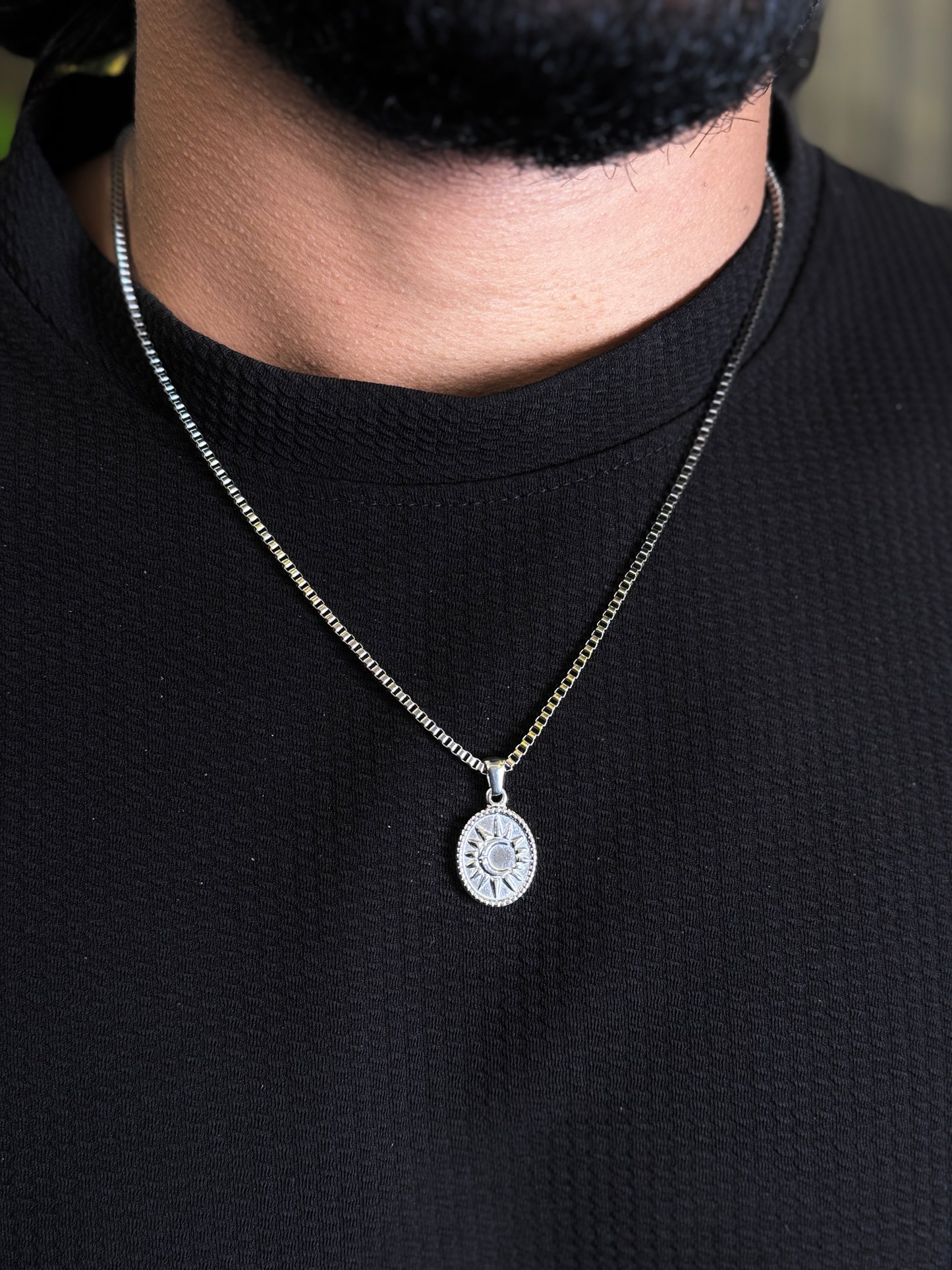 Sun moon oval shape stainless steel necklace