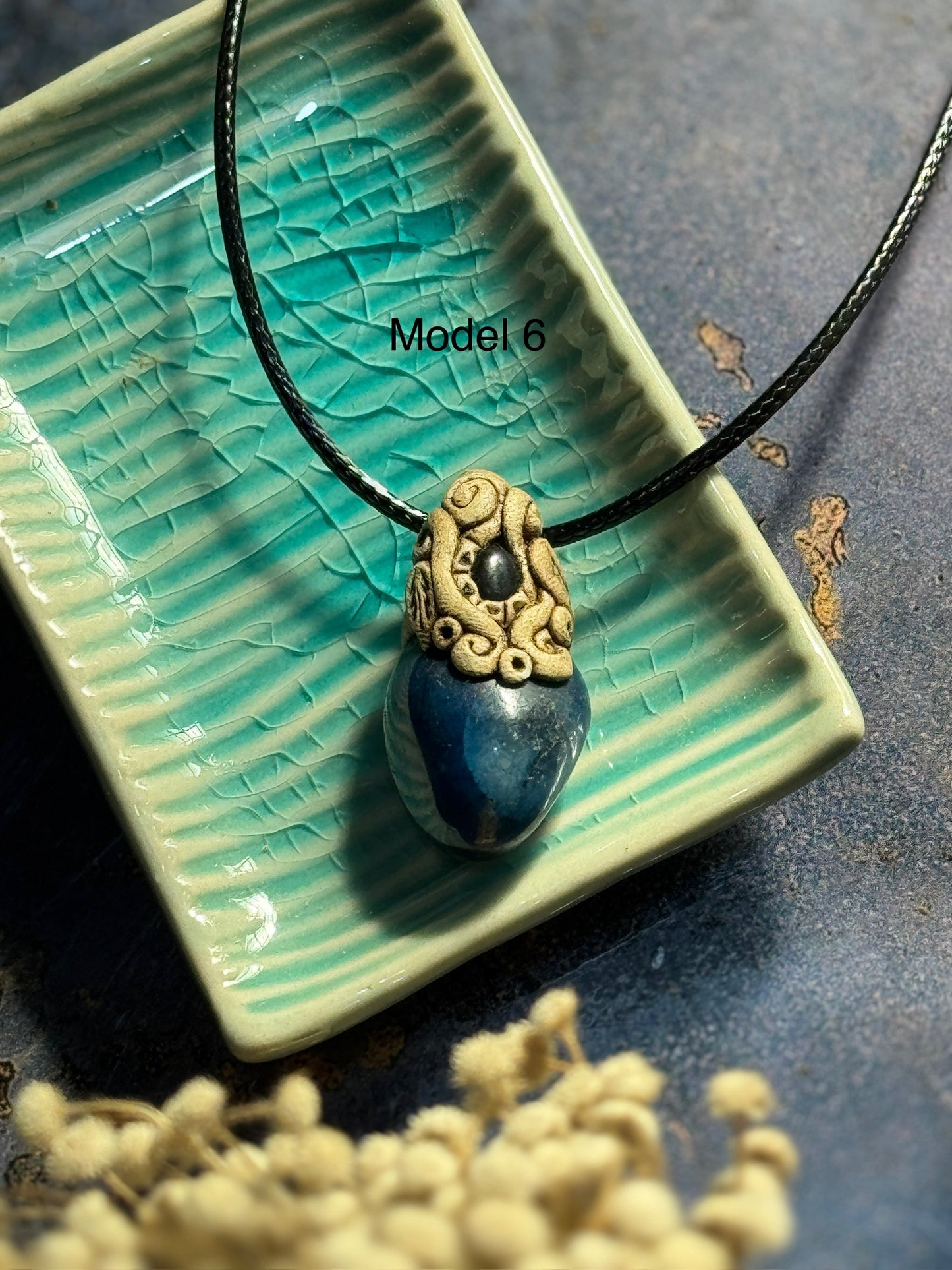 Blue agate clay necklace