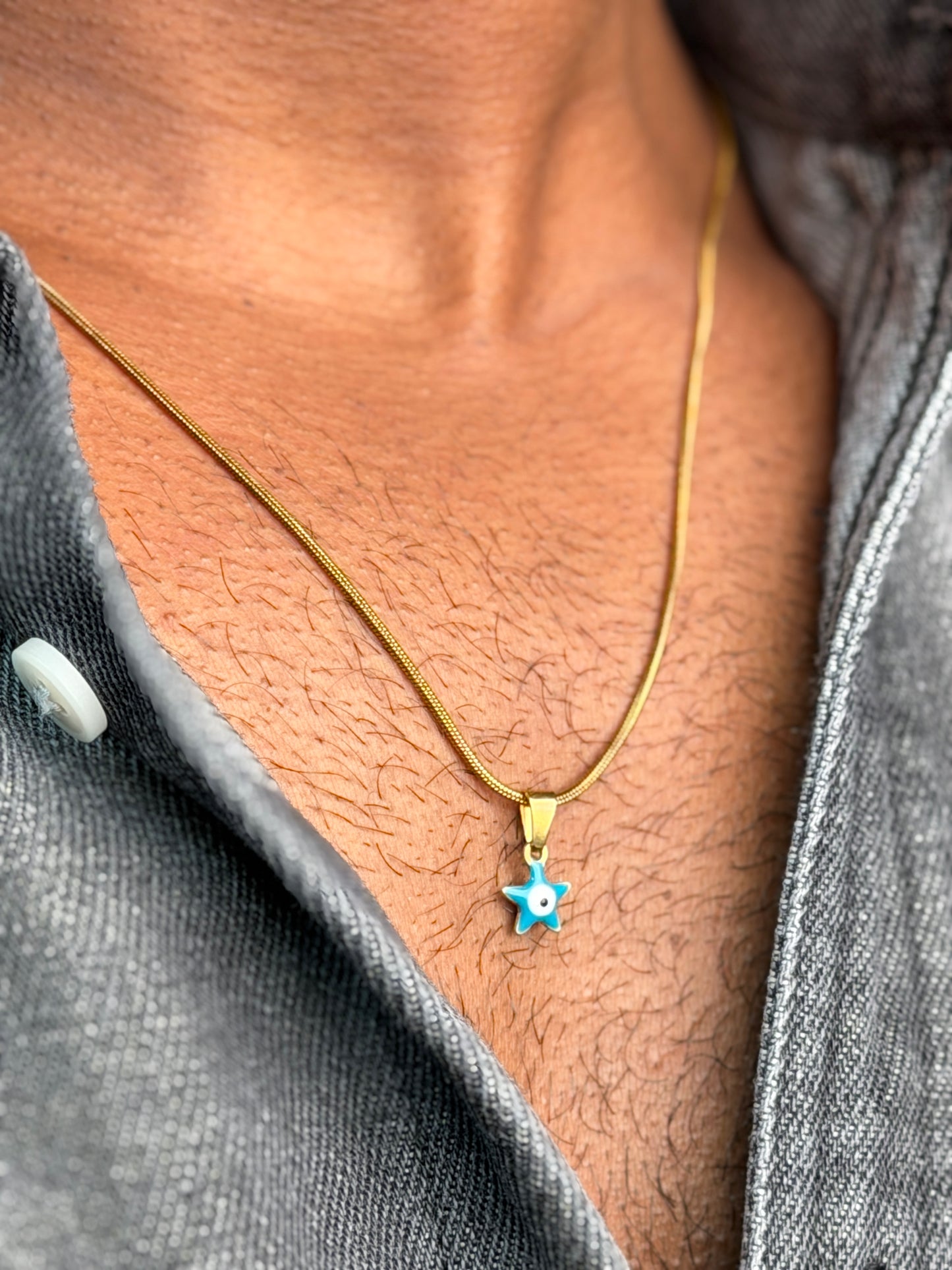 Tiny star evil eye blue stainless steel necklace