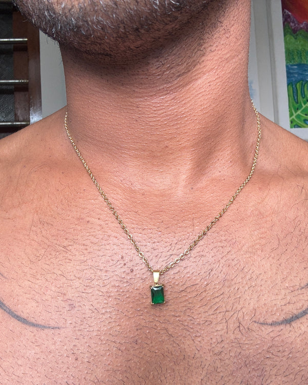 Emerald stone 18k gold plated necklace