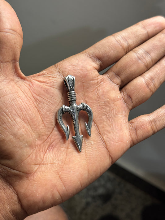 Trishul  silver-stainless steel pendant with hook