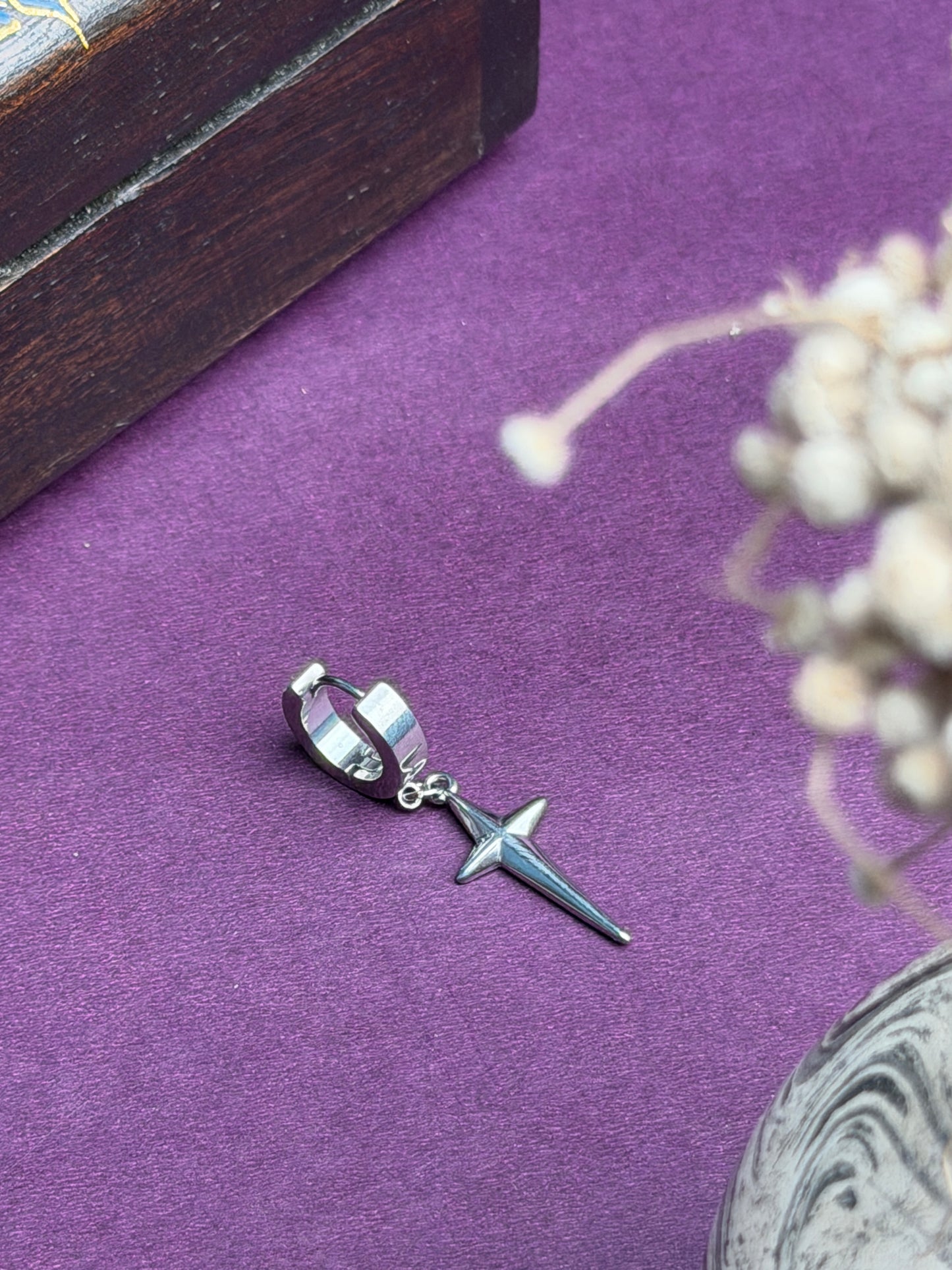 Dagger Cross Drop Huggie Earring