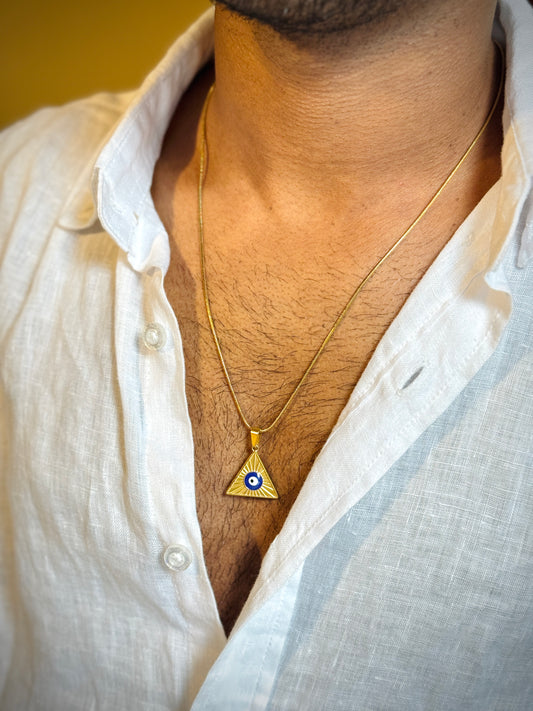 Triangle evil eye 18k gold plated 55 cm stainless steel chain