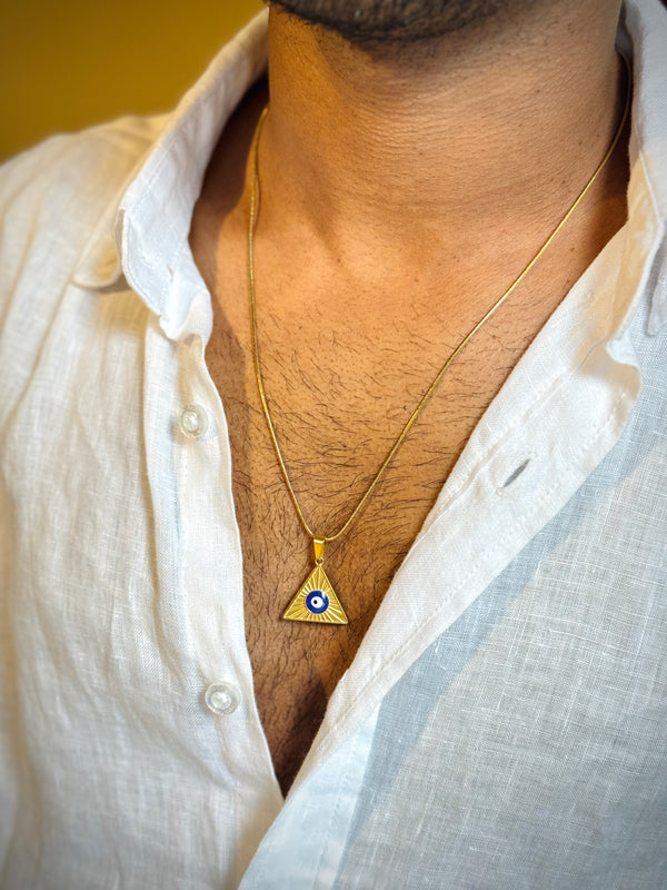 Triangle evil eye 18k gold plated 55 cm stainless steel chain