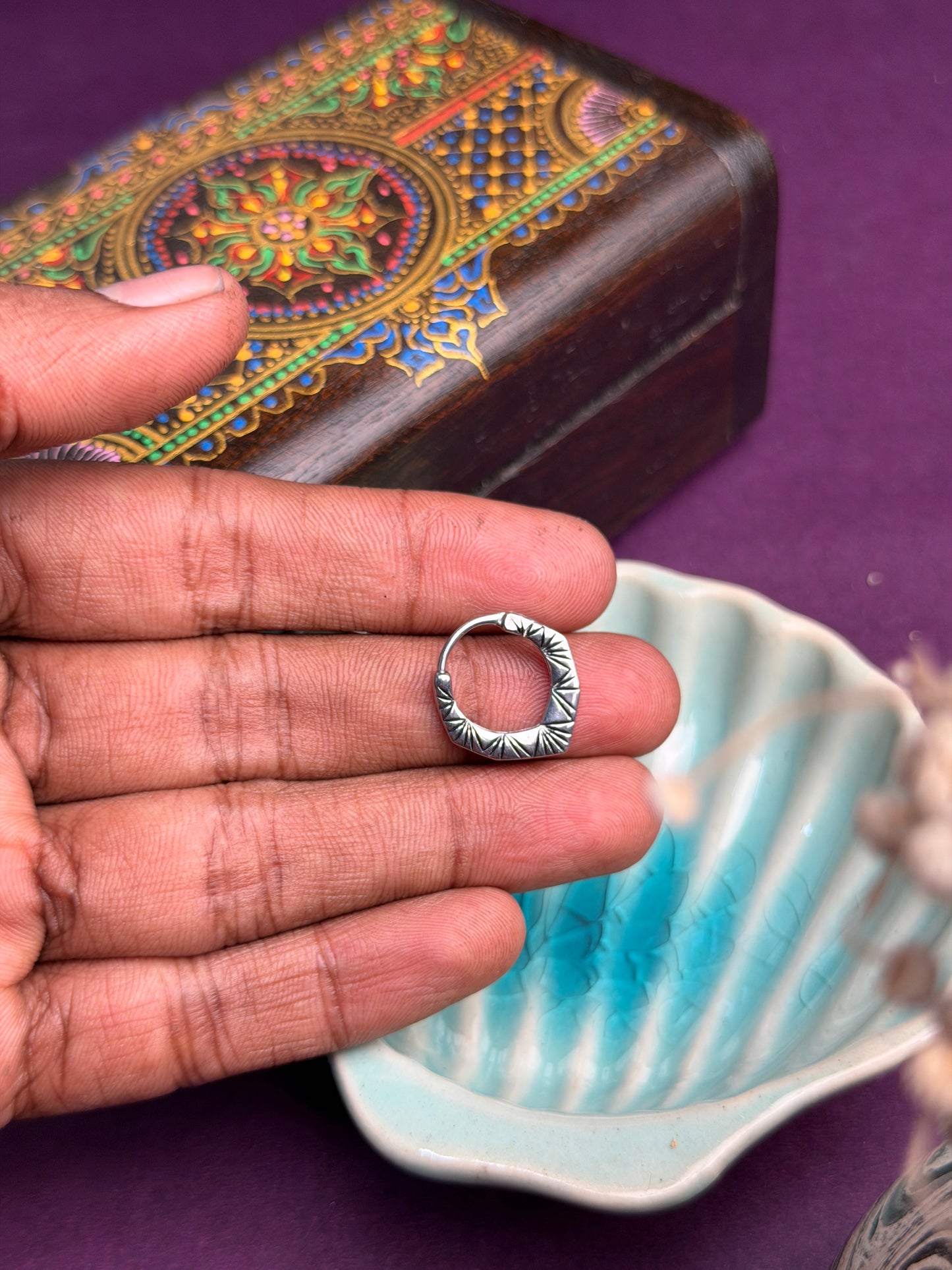 Sunburst Etched Square Hoop / Septum