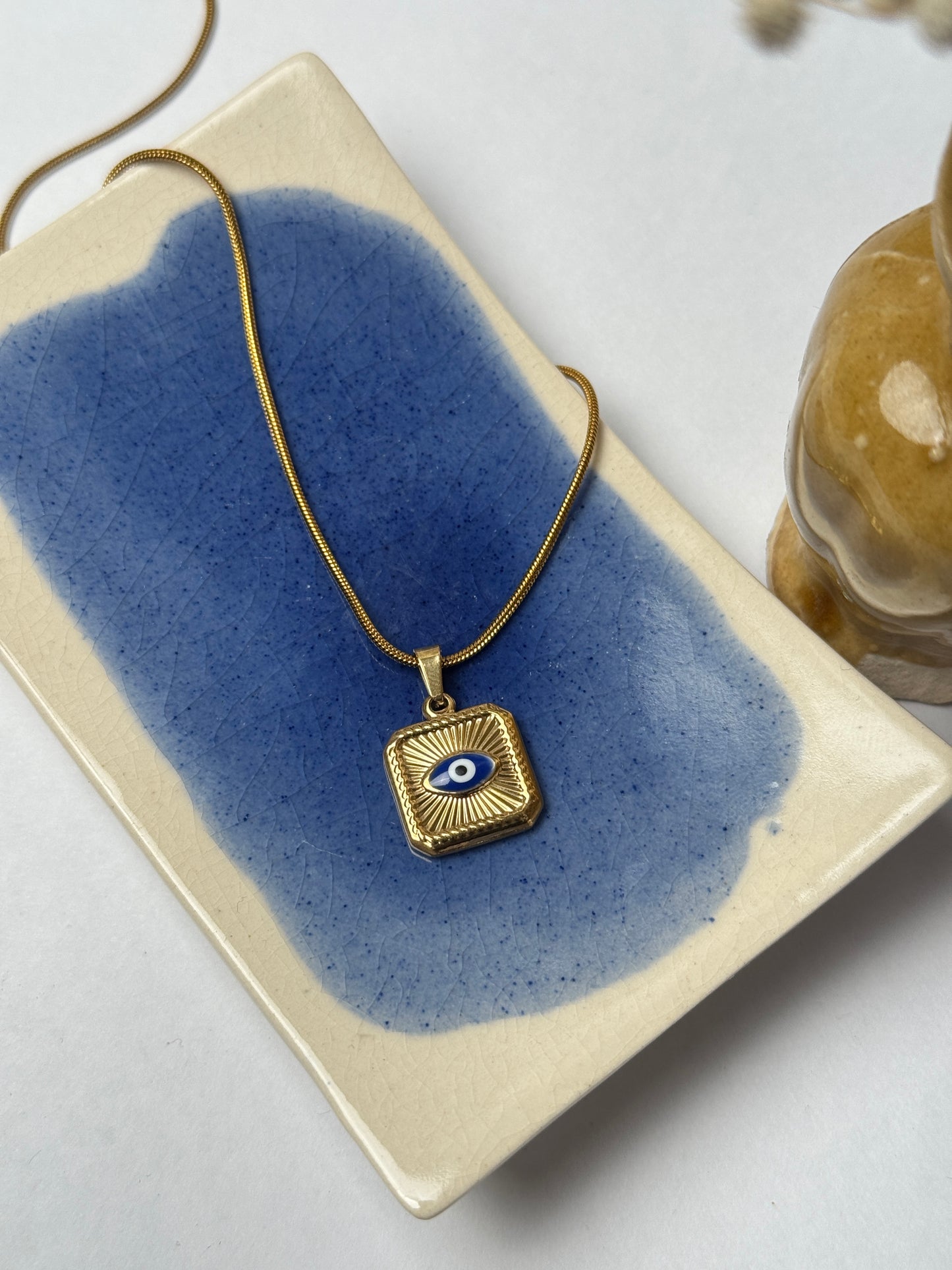 Square evil eye 18k gold plated necklace