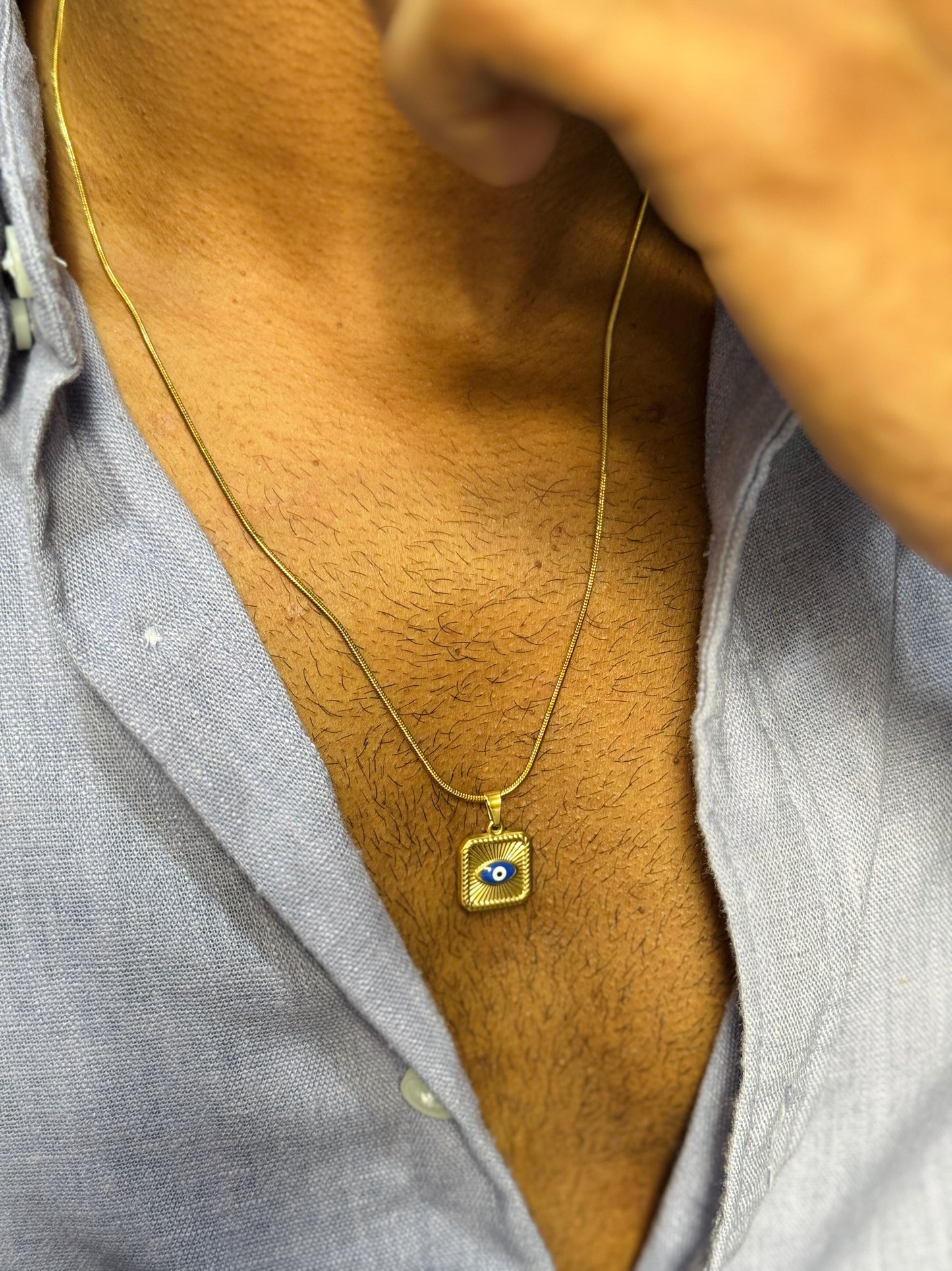 Square evil eye 18k gold plated stainless steel 55 cm necklace