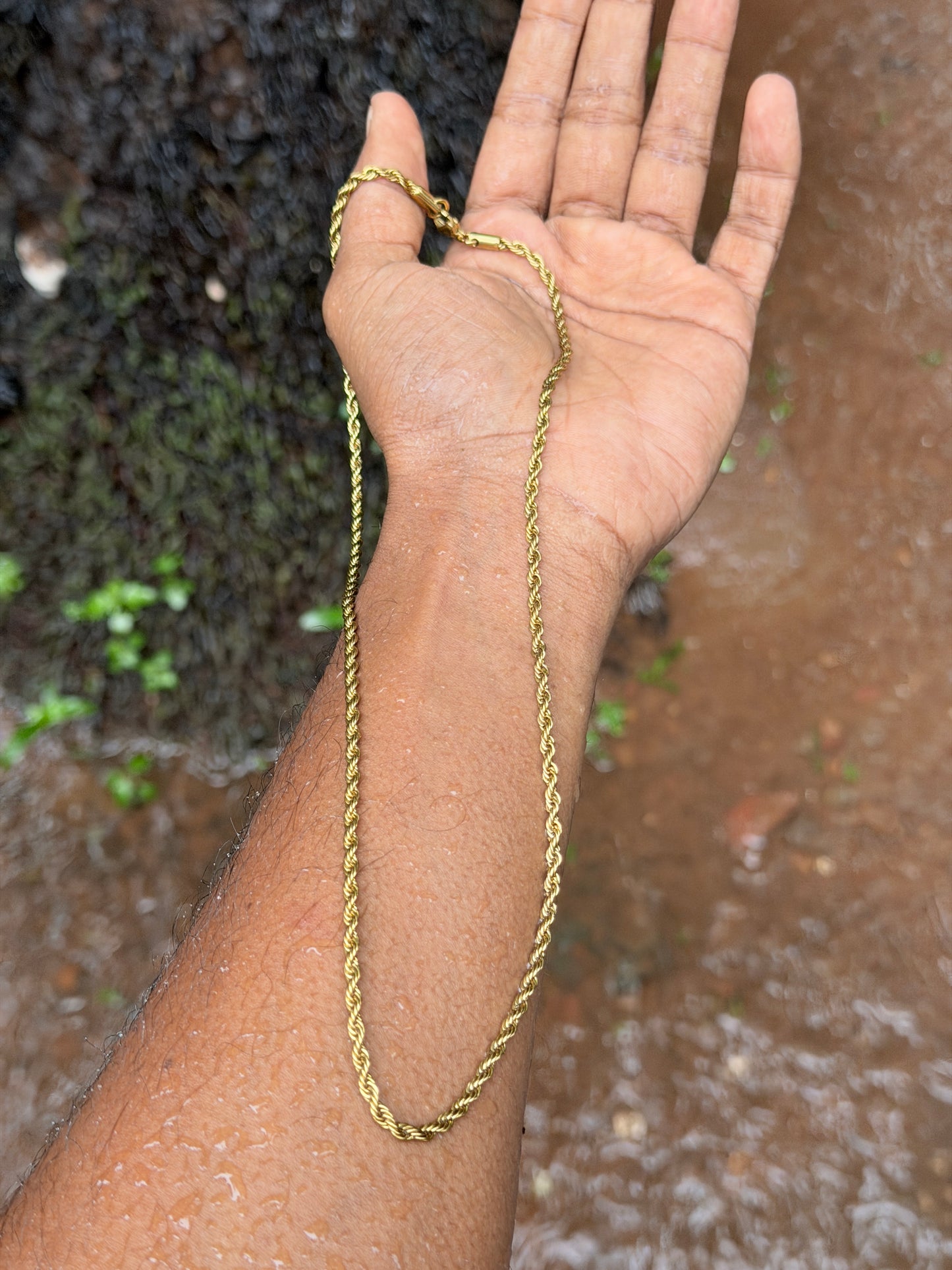 Twisted rope stainless steel 18k gold plated chain 55 cm x 2mm