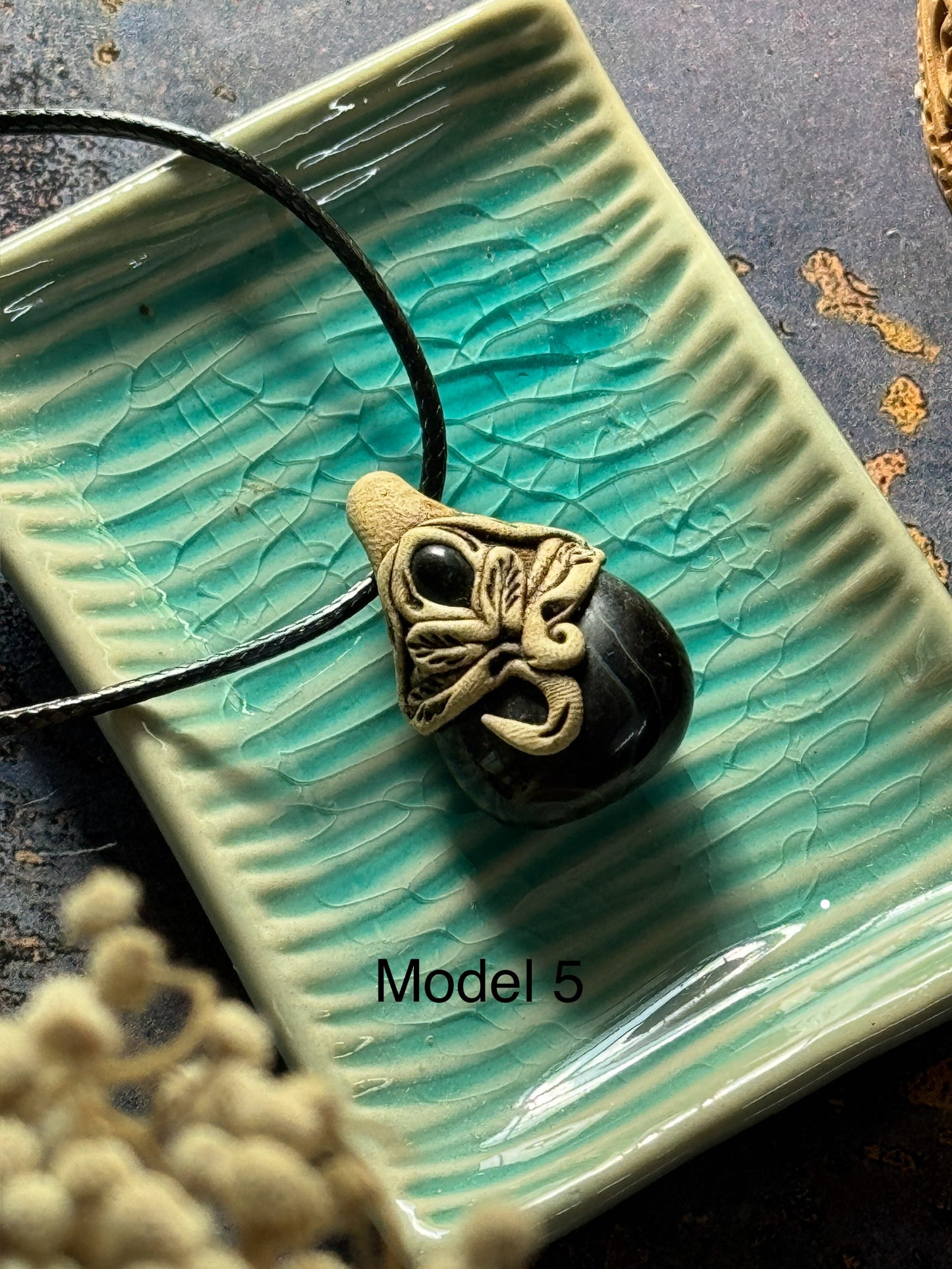 Black onyx clay necklace
