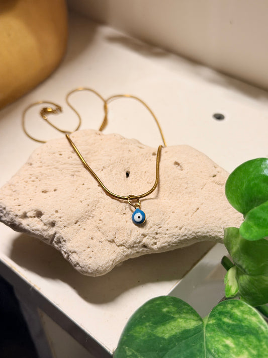 Tiniest evil eye 18k gold plated , stainless steel necklace
