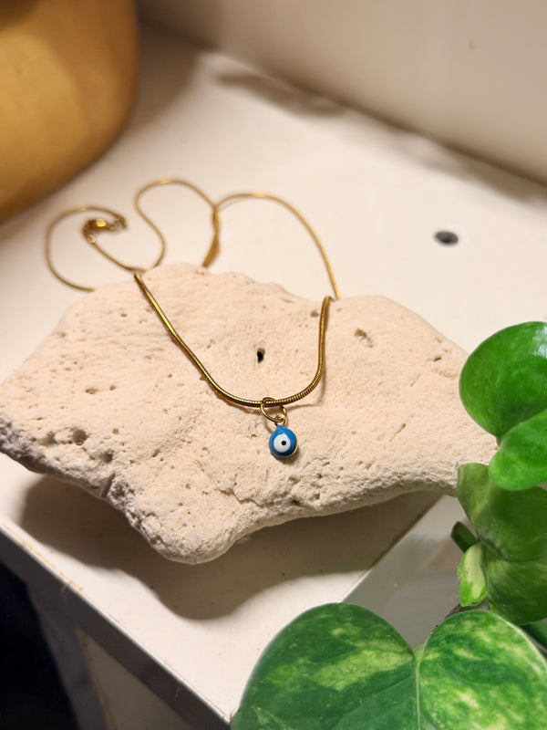 Tiniest evil eye 18k gold plated , stainless steel necklace