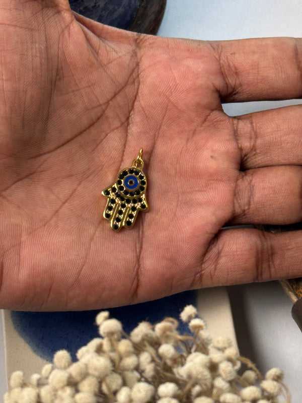 Hamsa hand stone embedded 18k gold plated pendant with hook