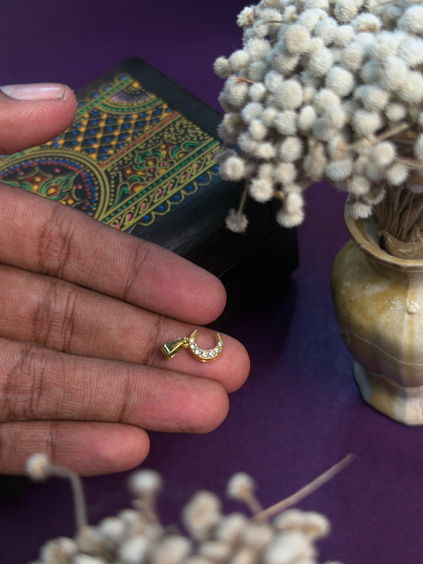 Tiny moon  18 k gold plated - with white stone- pendant