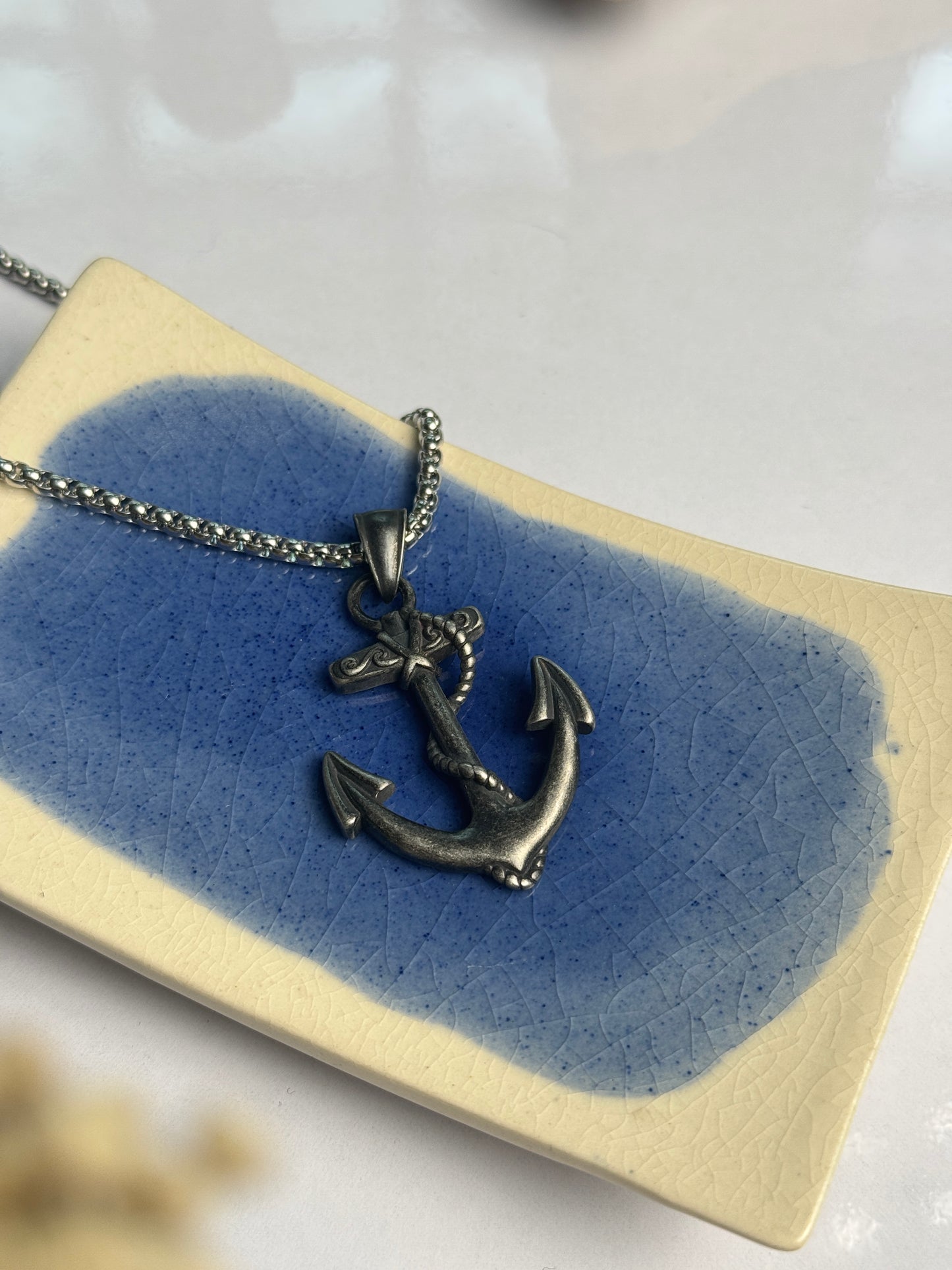 Anchor black tanned  premium stainless steel 60 cm chain
