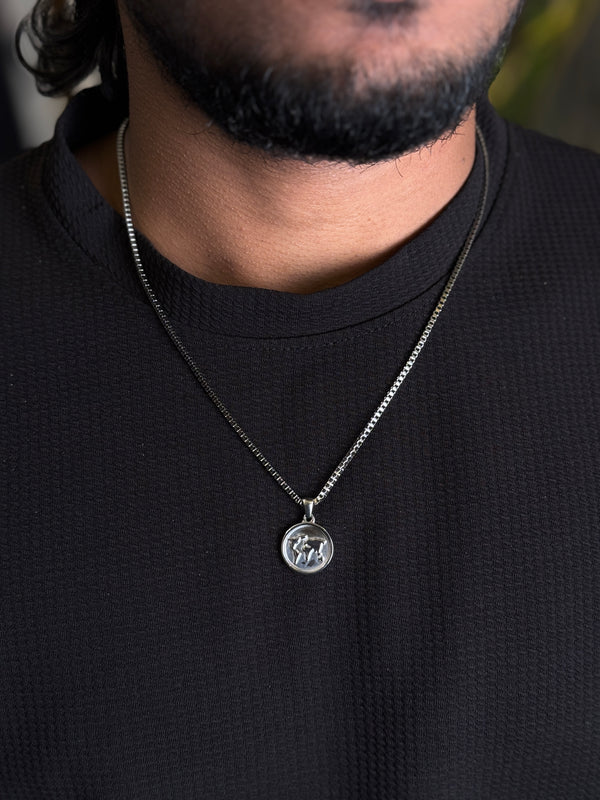 World map stainless steel silver necklace