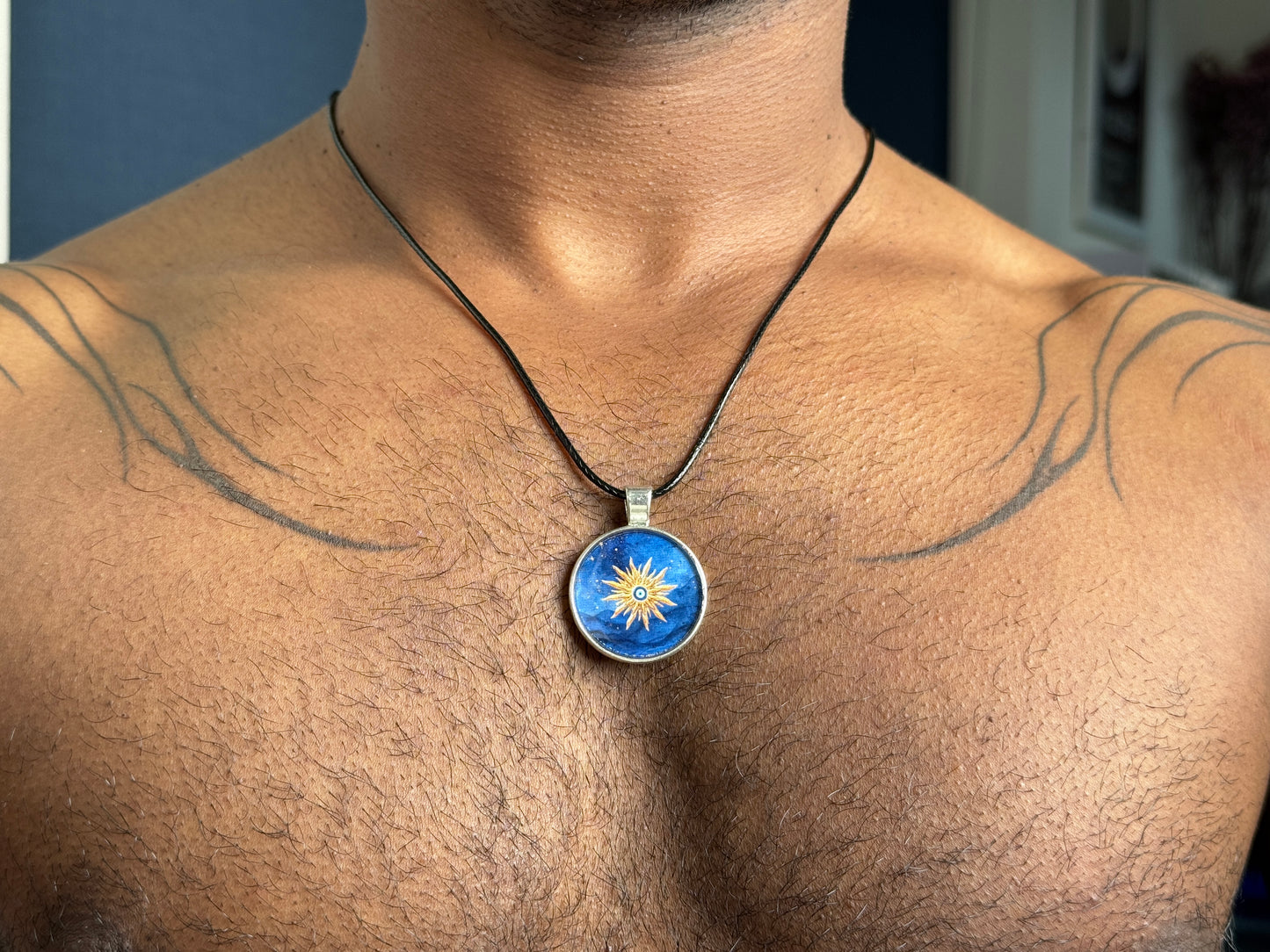 Sun evil eye resin necklace