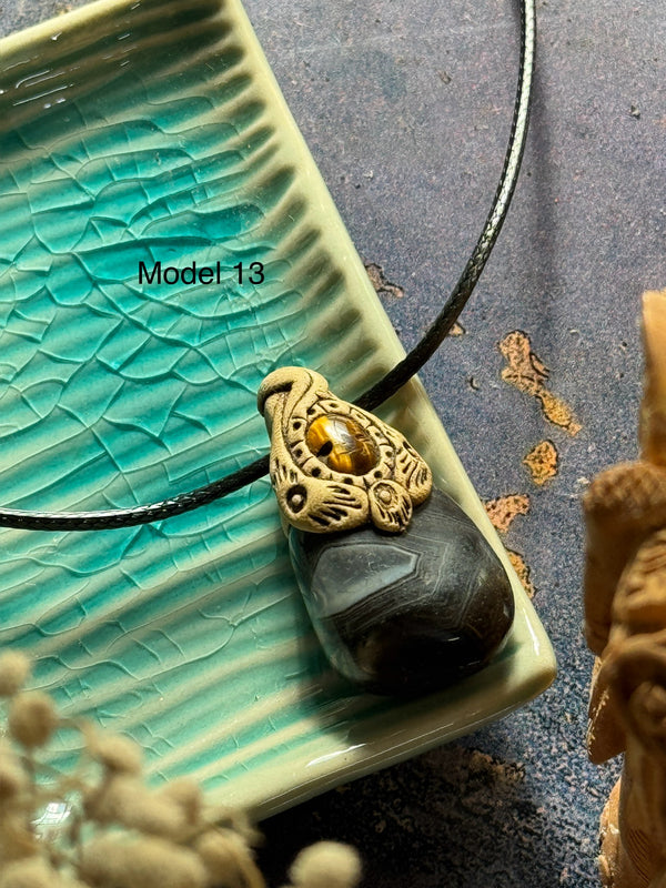 Black onyx clay necklace