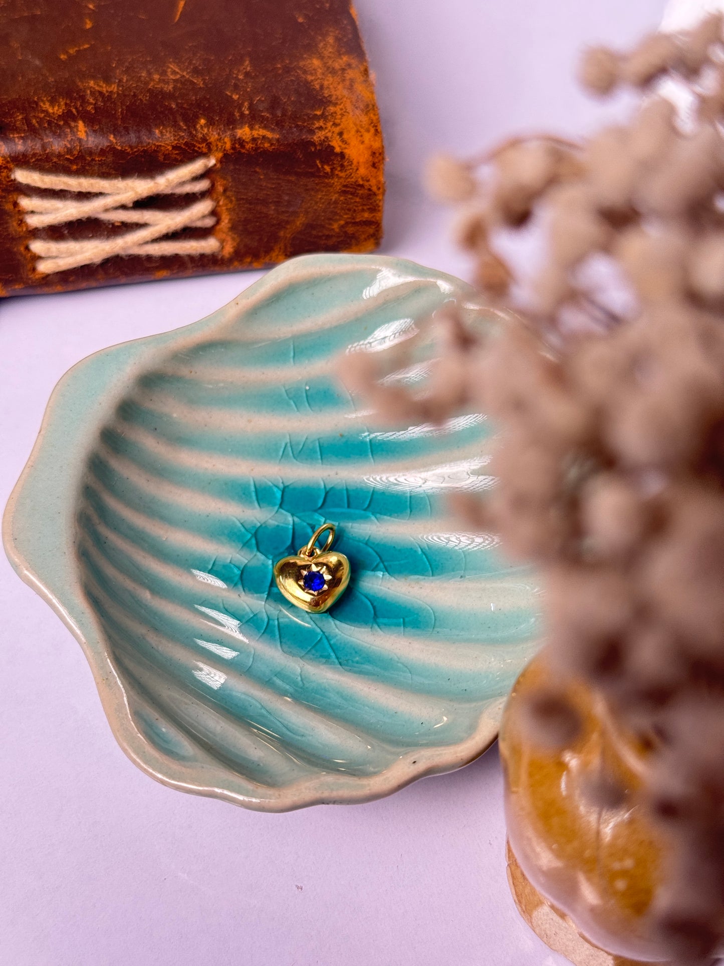 Love with blue stone Stainless steel golden pendant with hook (18k gold-plated )