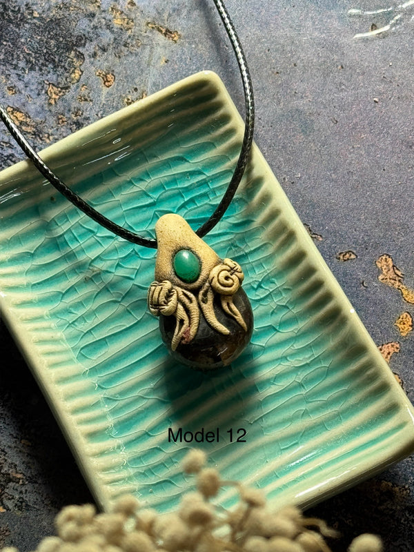 Black onyx clay necklace
