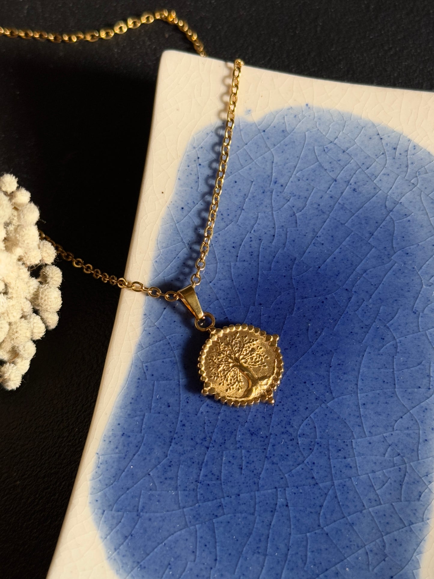 Tree of life 18k gold plated stainless steel necklace