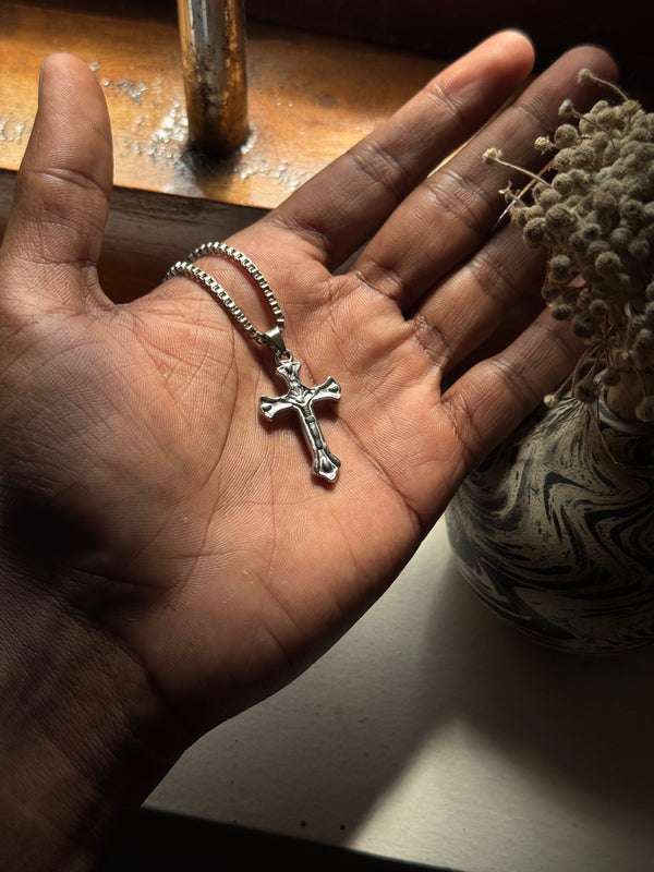 Cross stainless steel medium square box chain necklace